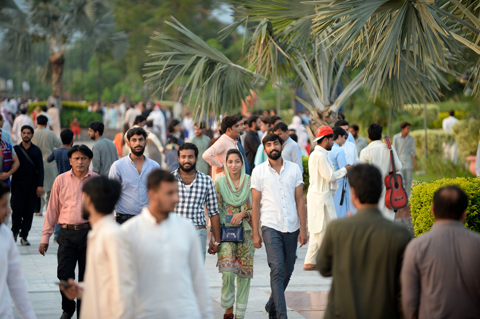 Tourists visit the Lake View Park after the government recently eased Covid-19 restrictions in Islamabad, Pakistan, on August 23.