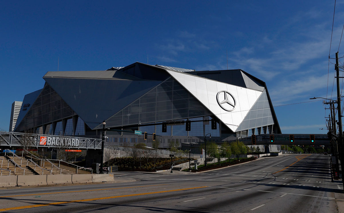 A view of the Mercedes Benz Stadium on April 4, 2020 in Atlanta, Georgia.