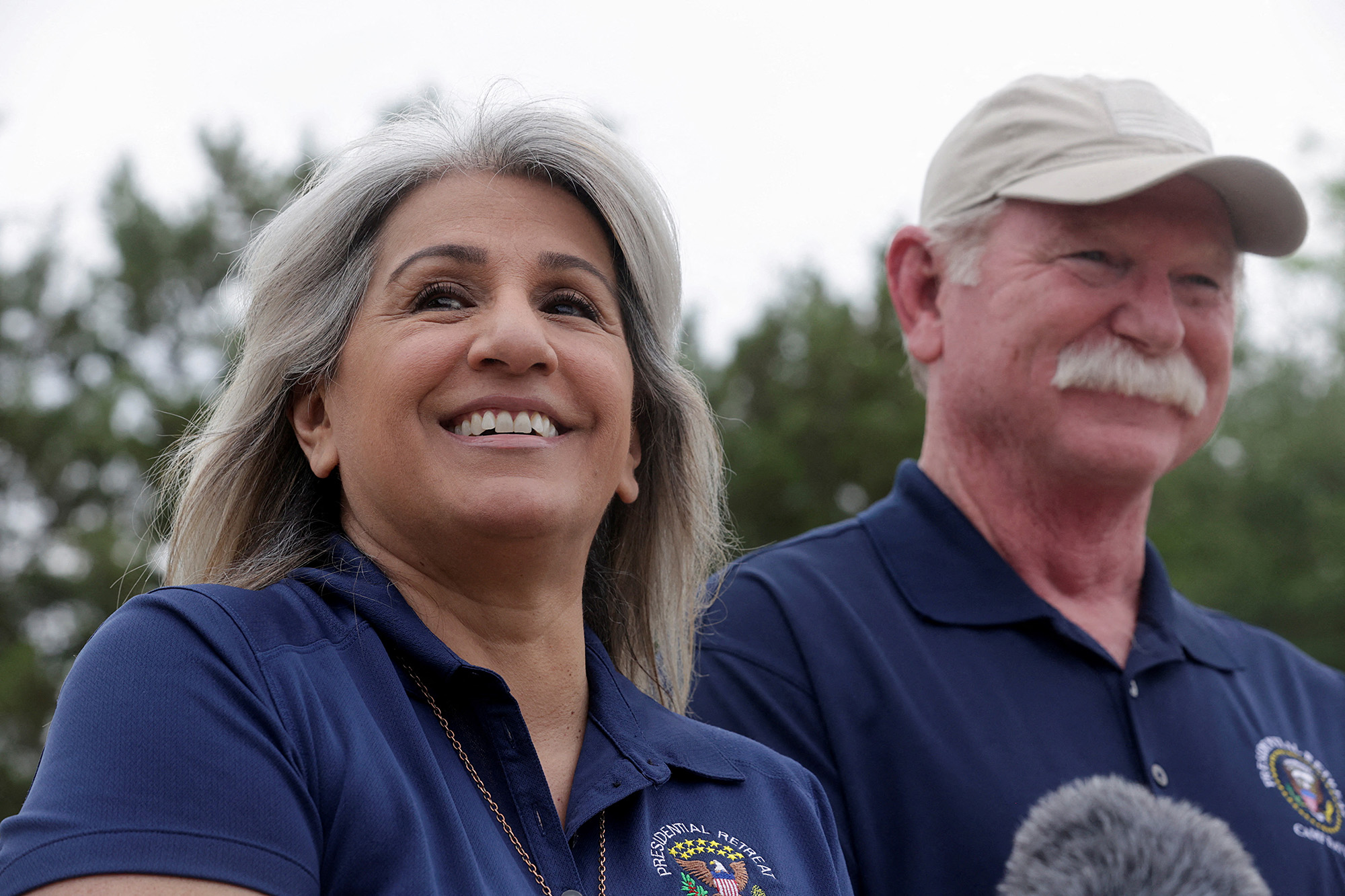 Paula and Joey Reed speak at a news conference in Granbury, Texas, U.S, concerning the homecoming of their son, U.S. Marine Trevor Reed, who was convicted in 2019 in Russia and released in exchange for Russian pilot Konstantin Yaroshenko on April 27.