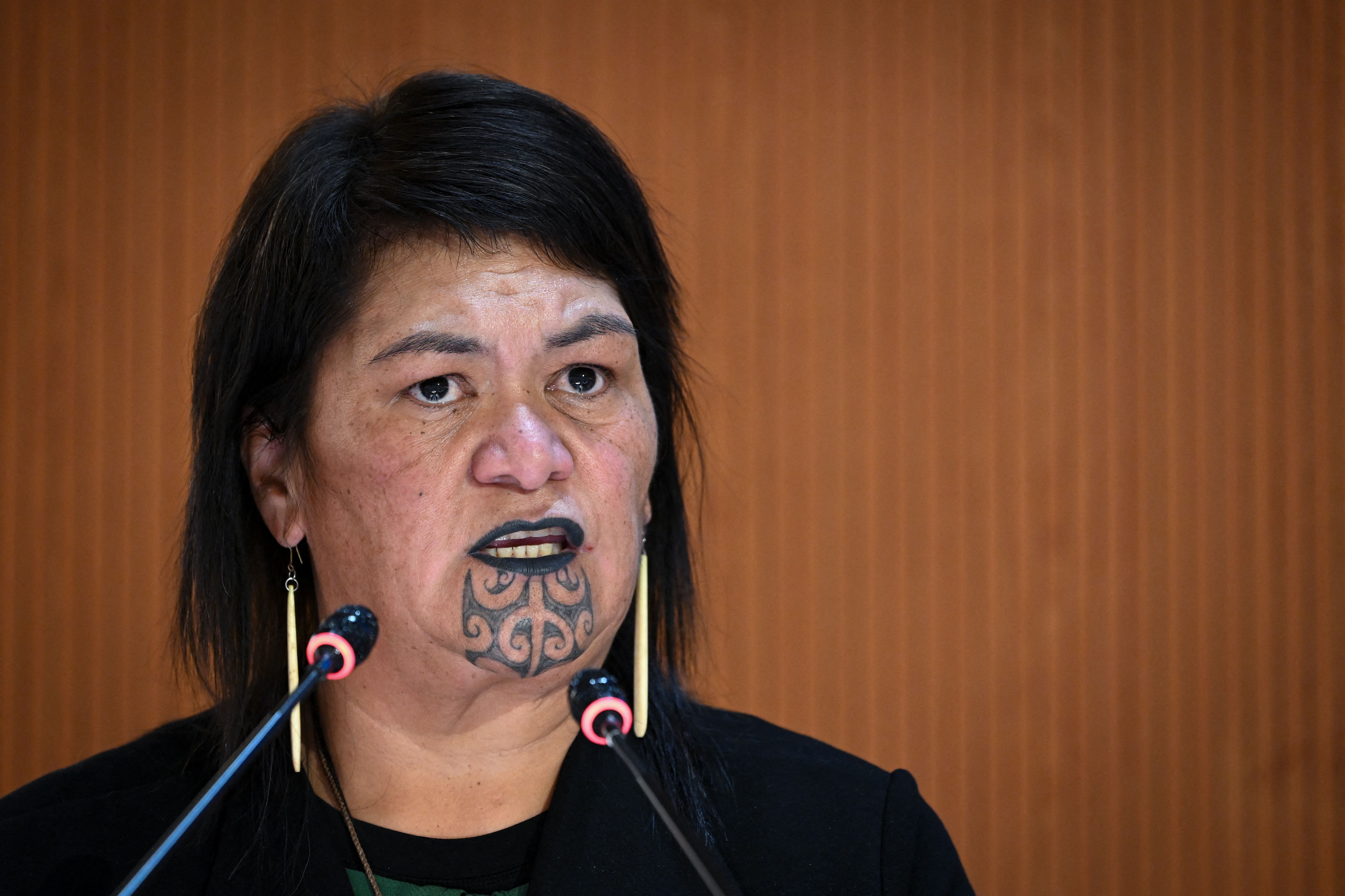 New Zealand Foreign Minister Nanaia Mahuta speaks during a session of the UN Human Rights Council on February 28, in Geneva, Switzerland. 