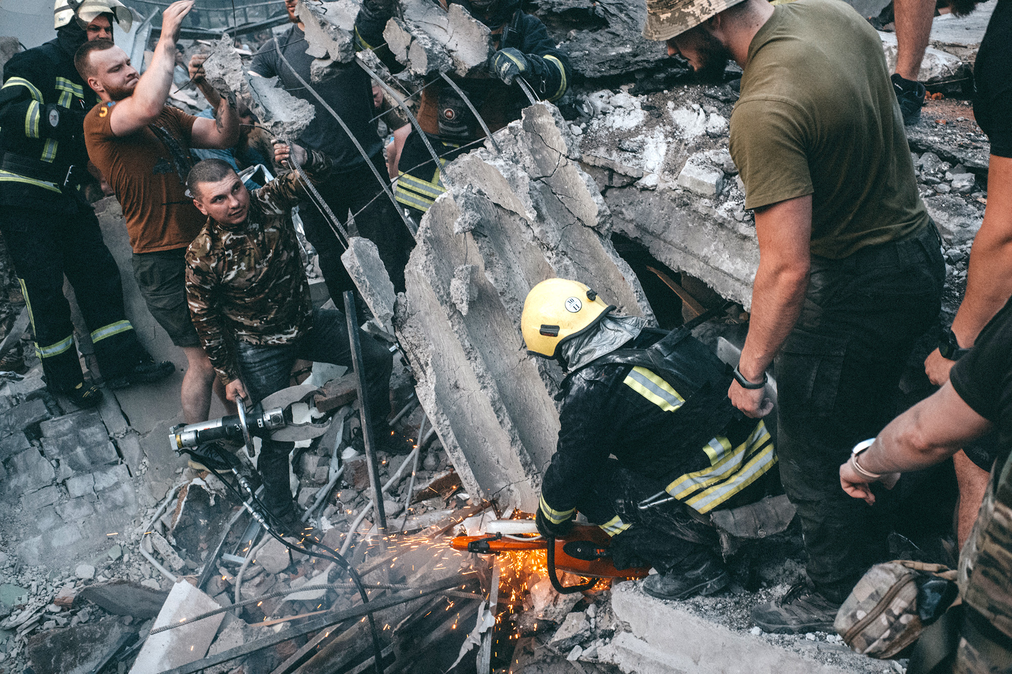 Search and rescue efforts after a Russian missile attack hit Ria Restaurant in Kramatorsk, Ukraine, on June 27.