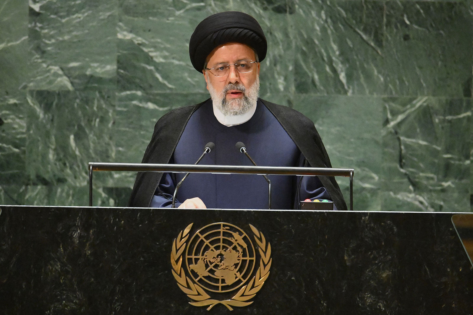 Iranian President Ebrahim Raisi addresses the United Nations General Assembly on Tuesday, September 19.