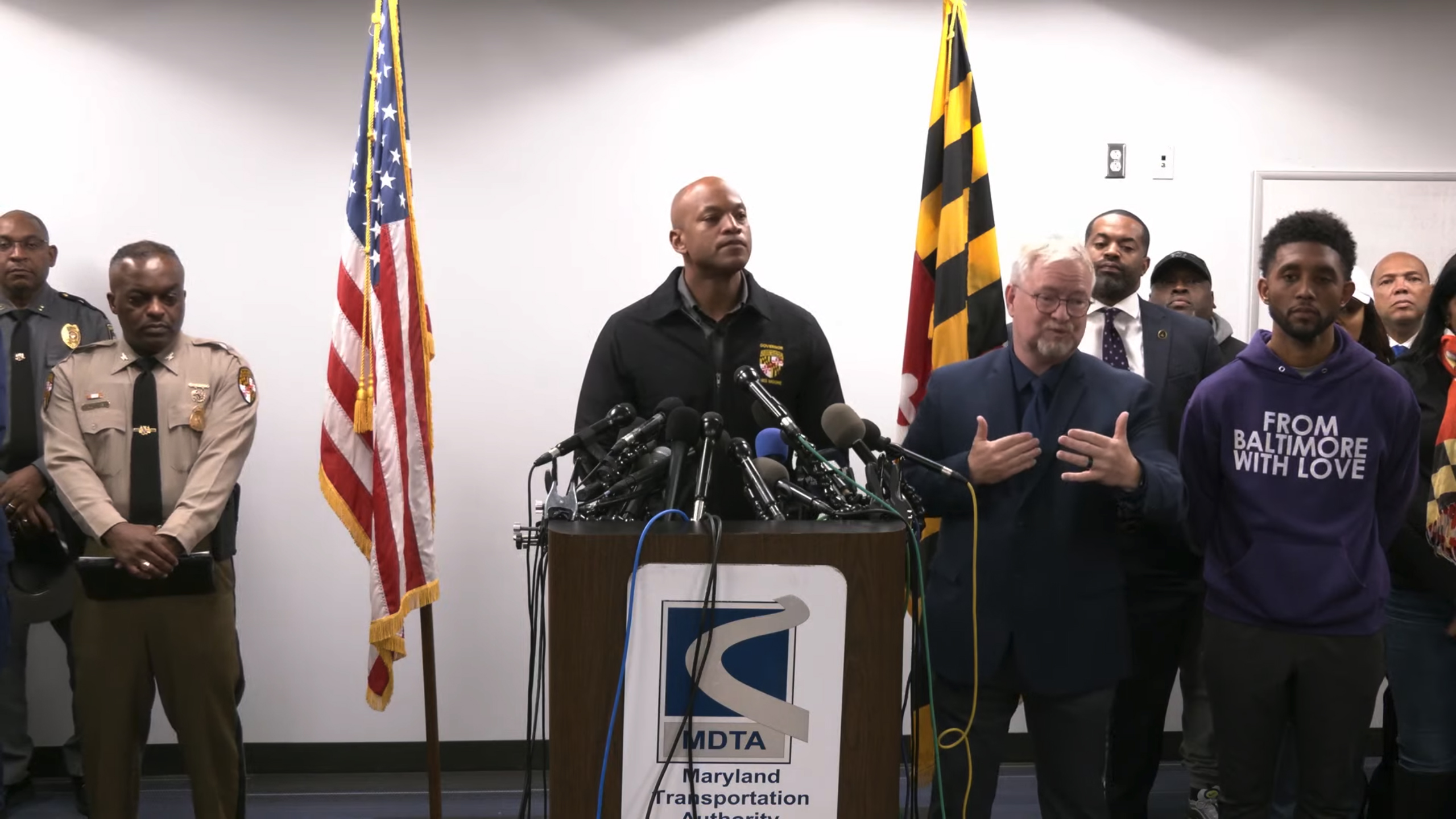 Maryland Gov. Wes Moore speaks during a press conference on the collapse of the Francis Scott Key Bridge on Wednesday, March 27.