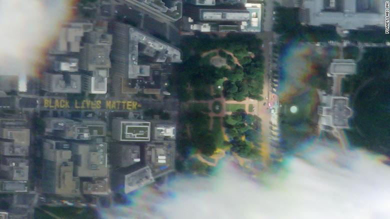 The Black Lives Matter street mural in Washington as seen from space.