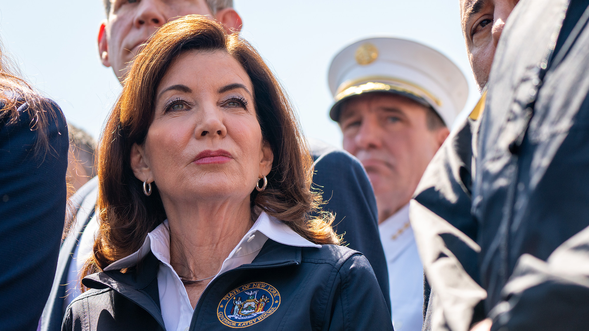 New York Gov. Kathy Hochul is seen during a press conference at the site of a shooting at the 36 St subway station on April 12.