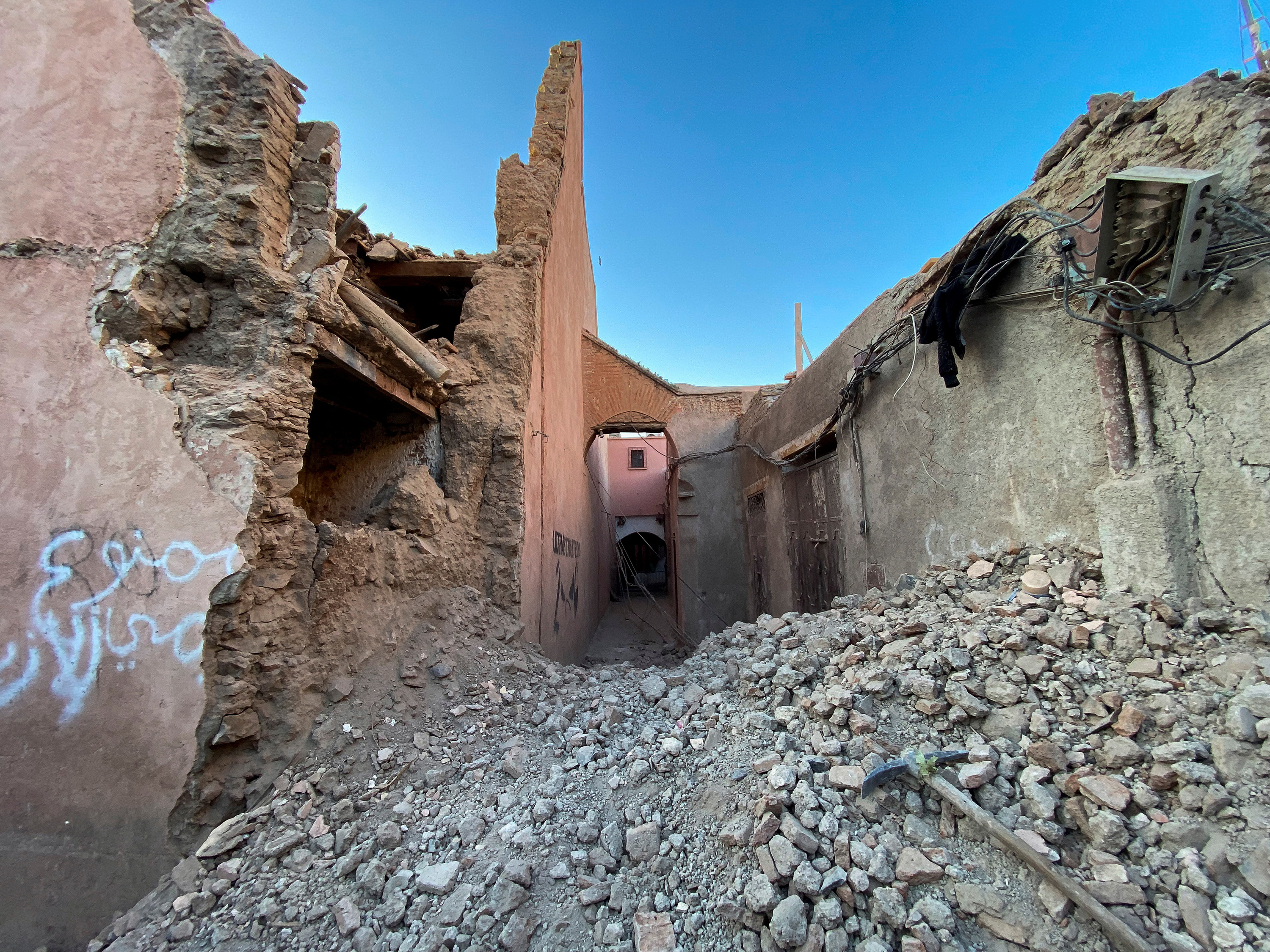 Një pamje e përgjithshme e dëmtimit në qytetin historik të Marrakech, Marok.