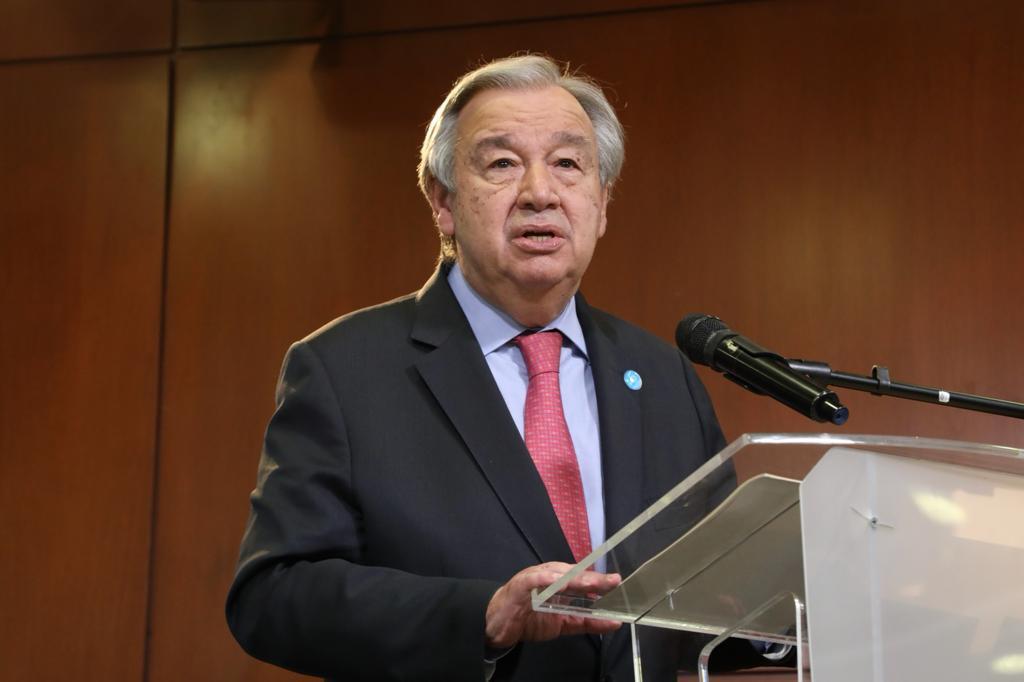 UN Secretary General Antonio Guterres speaks at an event in Bogota, Colombia, on November 24, 2021.