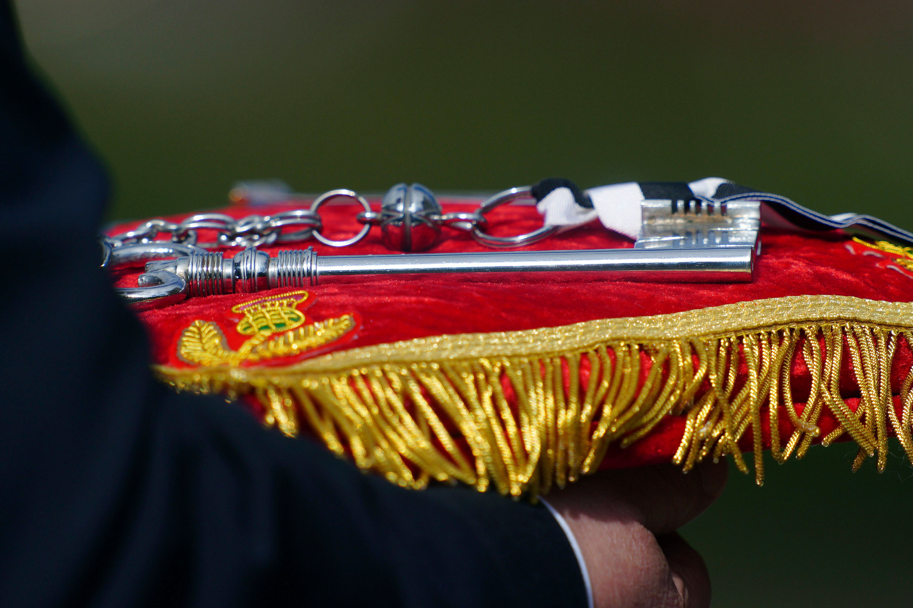 A view of The Keys of the City of Edinburgh which will be offered to King Charles III during the Ceremony of the Keys at the Palace of Holyroodhouse in Edinburgh, Scotland, on Monday.