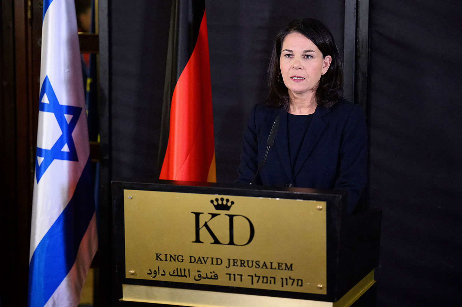 German Foreign Minister Annalena Baerbock speaks during a press conference at the King David Hotel in Jerusalem, about the situation in Israel on Wednesday, February 14. 