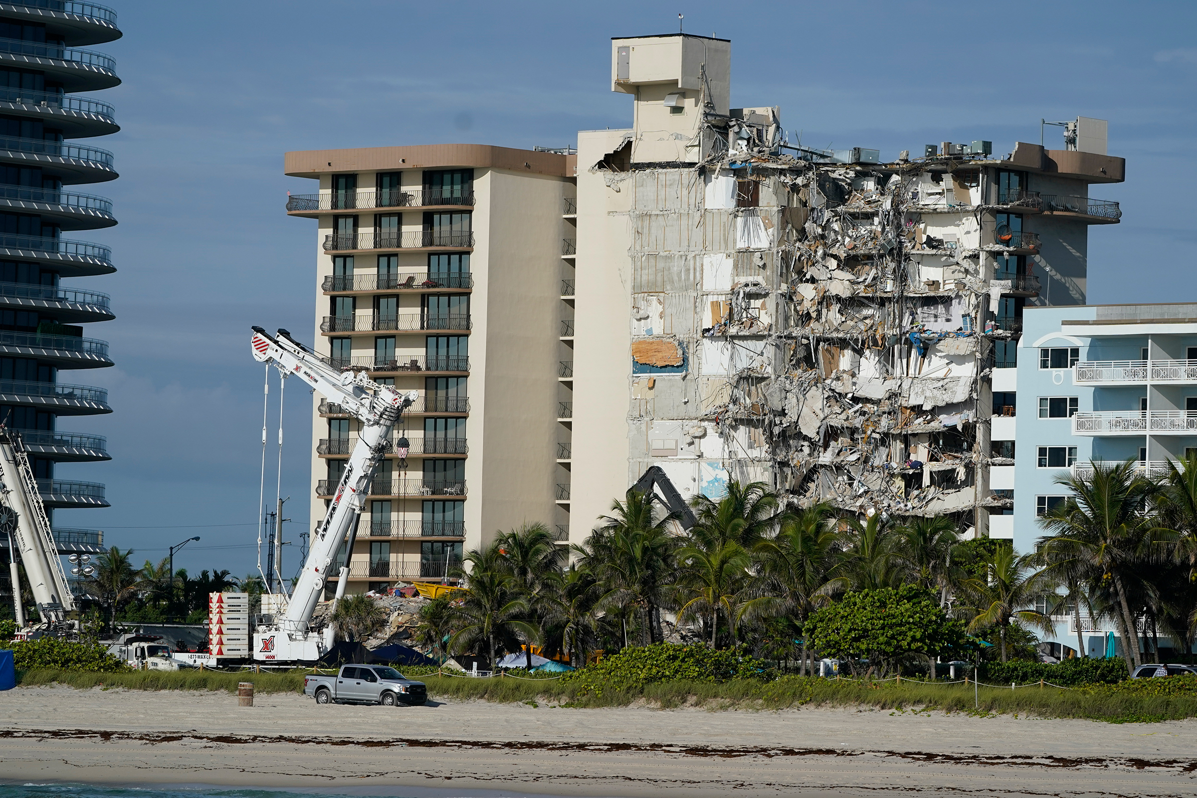 Heavy machinery sits in front of the partially collapsed Champlain Towers South condo building, on Thursday, July 1, in Surfside, Florida. 
