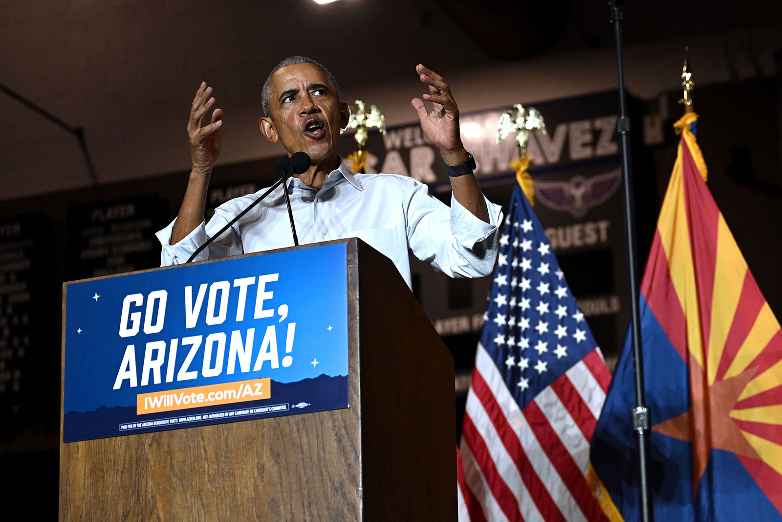 Former President Barack Obama speaks during a campaign event in Phoenix on November 2. 