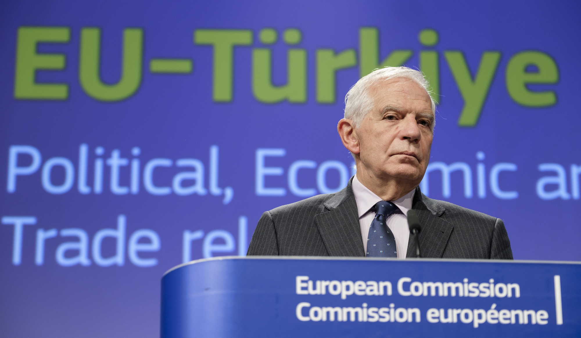 Josep Borrell is seen during a press conference in Brussels on November 29.