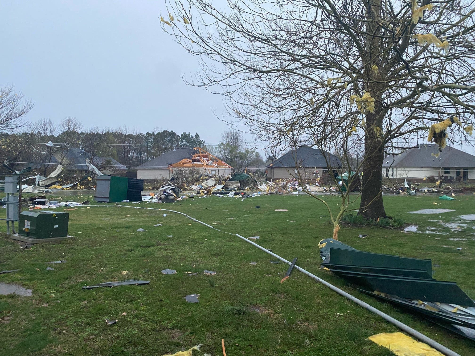 Damage is seen in Springdale, Arkansas after a possible tornado on March 30. 
