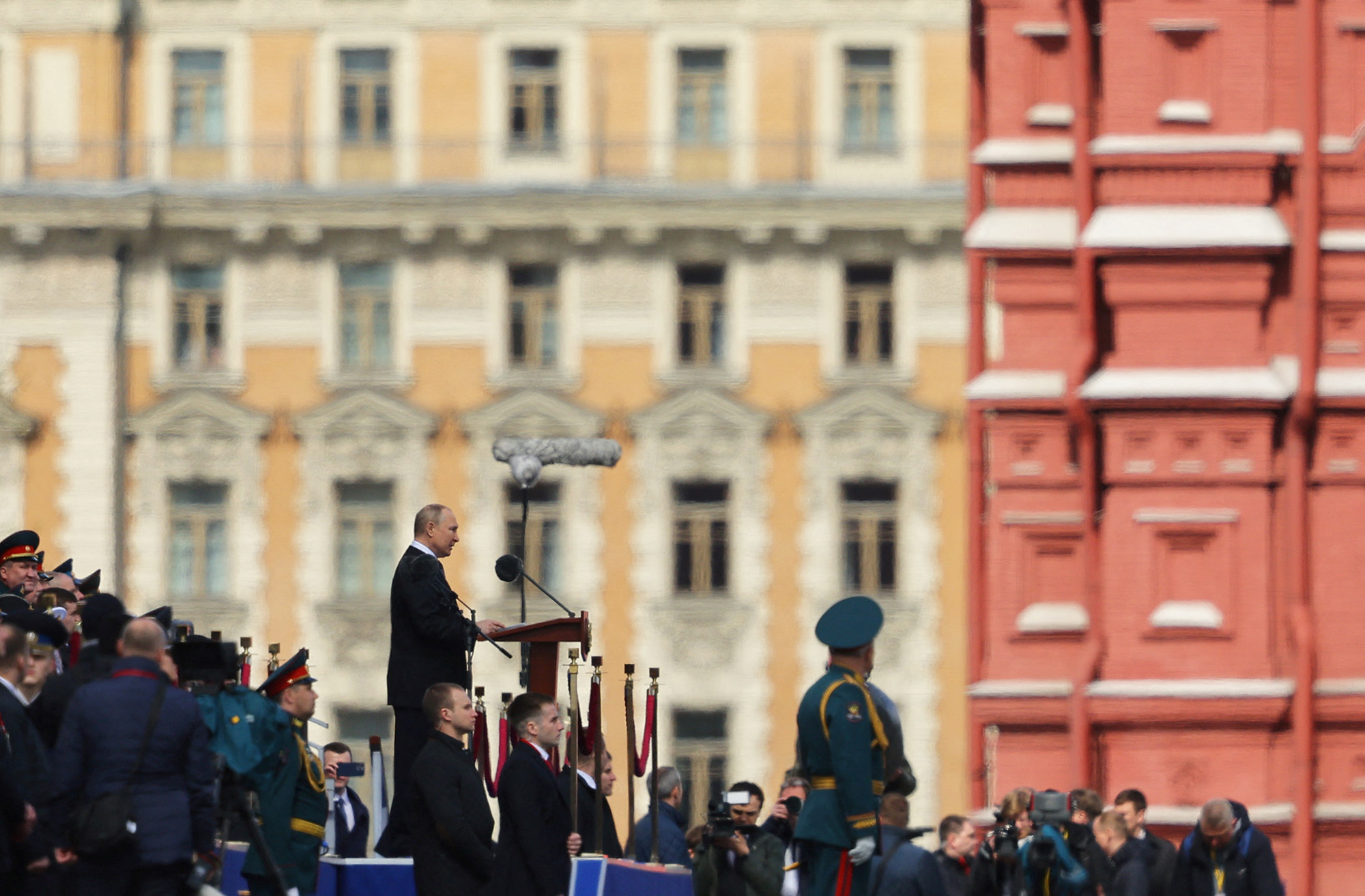 Russian President Vladimir Putin delivers a speech during a military parade on Victory Day, which marks the 77th anniversary of the victory over Nazi Germany in World War Two, in Red Square in central Moscow, Russia, on May 9.