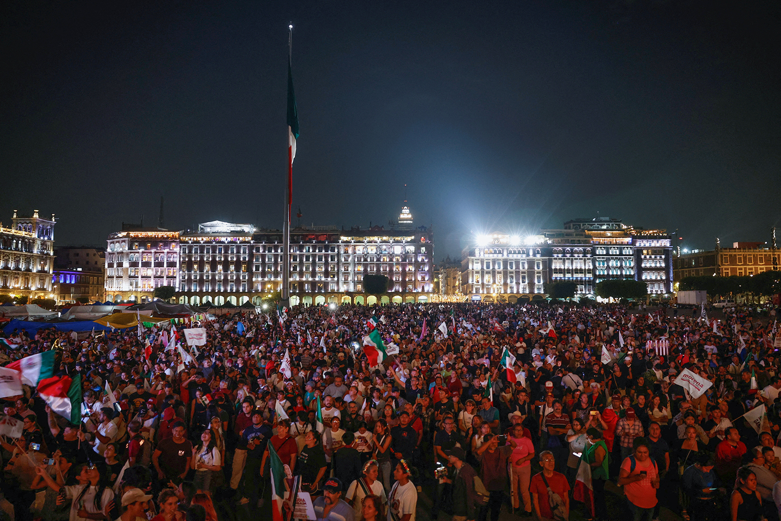 Supporters of Claudia Sheinbaum gather in the Zocalo plaza in Mexico City, Mexico, on June 2.