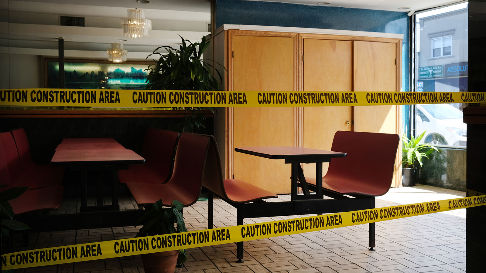 Seating is closed off at a restaurant in Linden, New Jersey. 