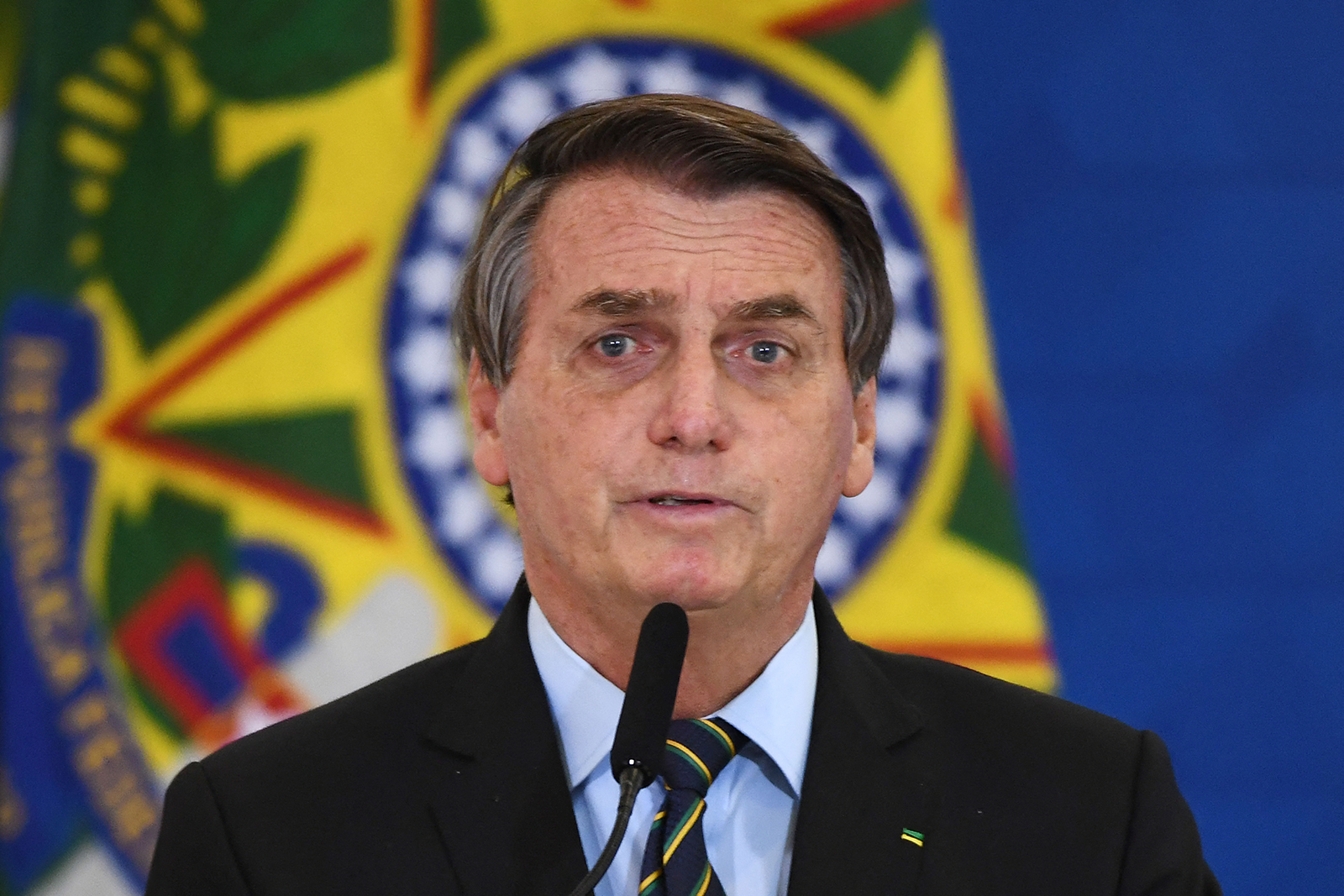 Brazilian President Jair Bolsonaro speaks at Planalto Palace in Brasilia, Brazil, on March 25.