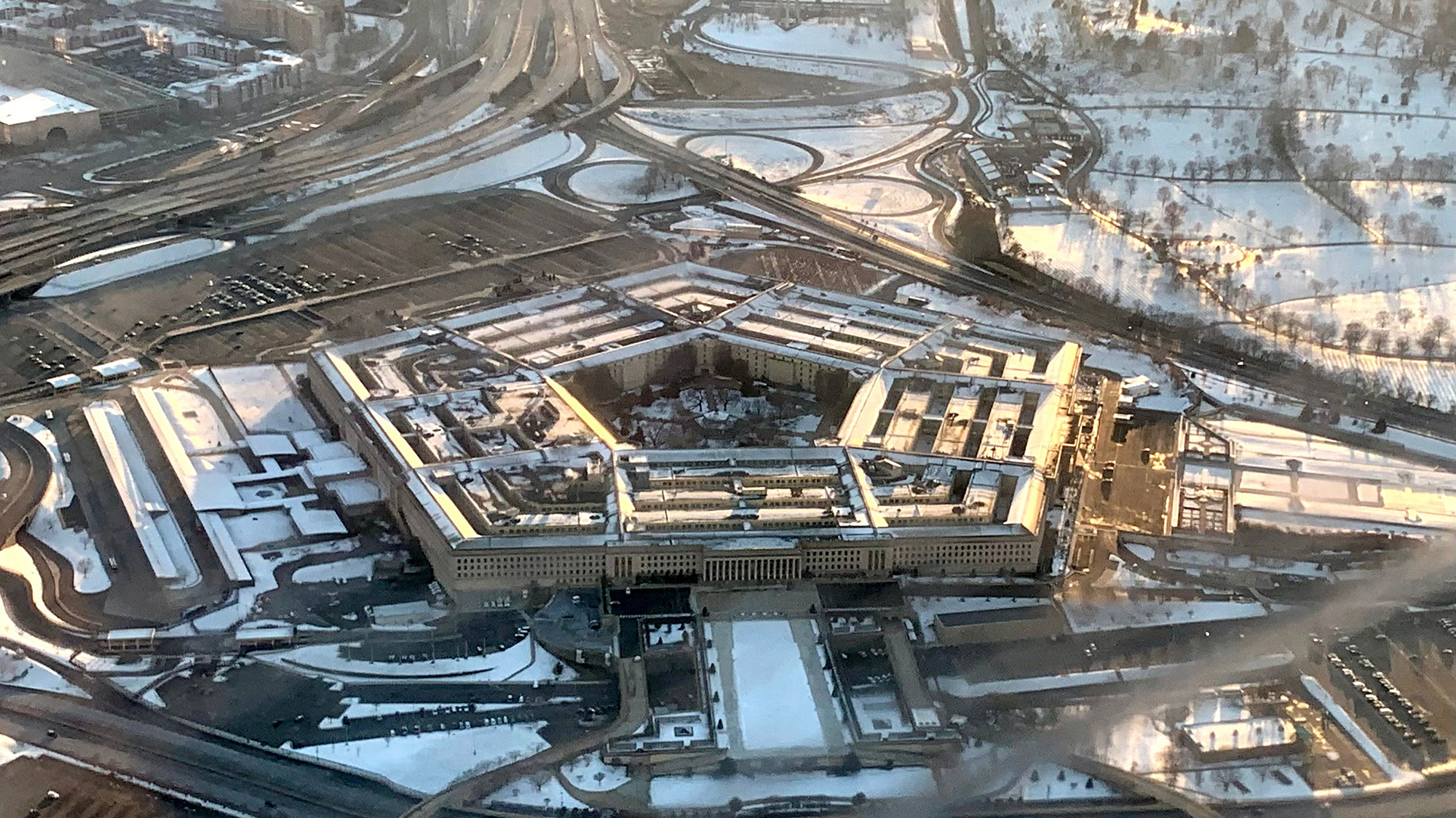 An aerial image shows the Pentagon in Washington, DC on March 12, 2022.