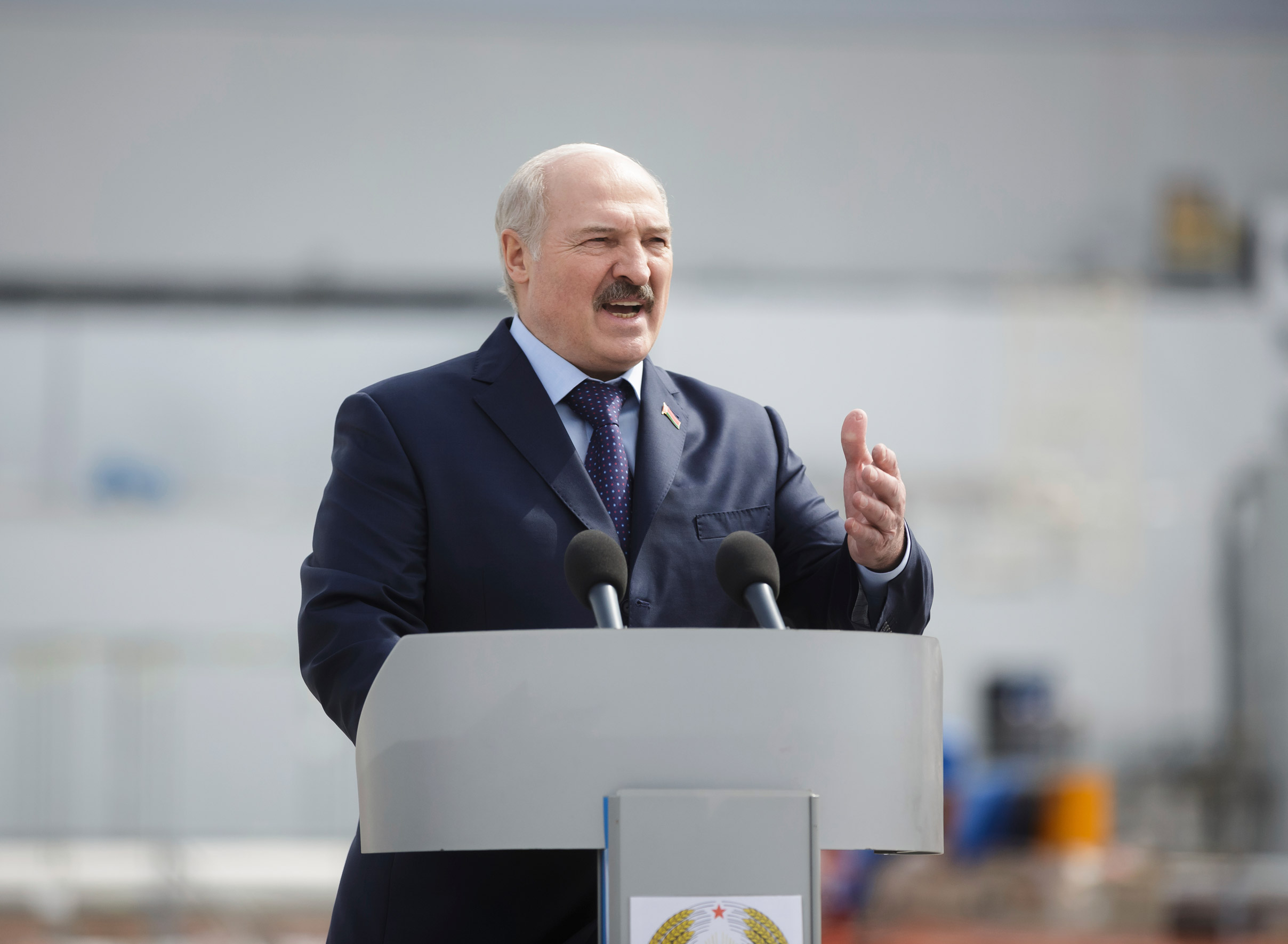 Belarusian President Alexander Lukashenko deliver's a speech in the capital, Minsk, on April 7. 
