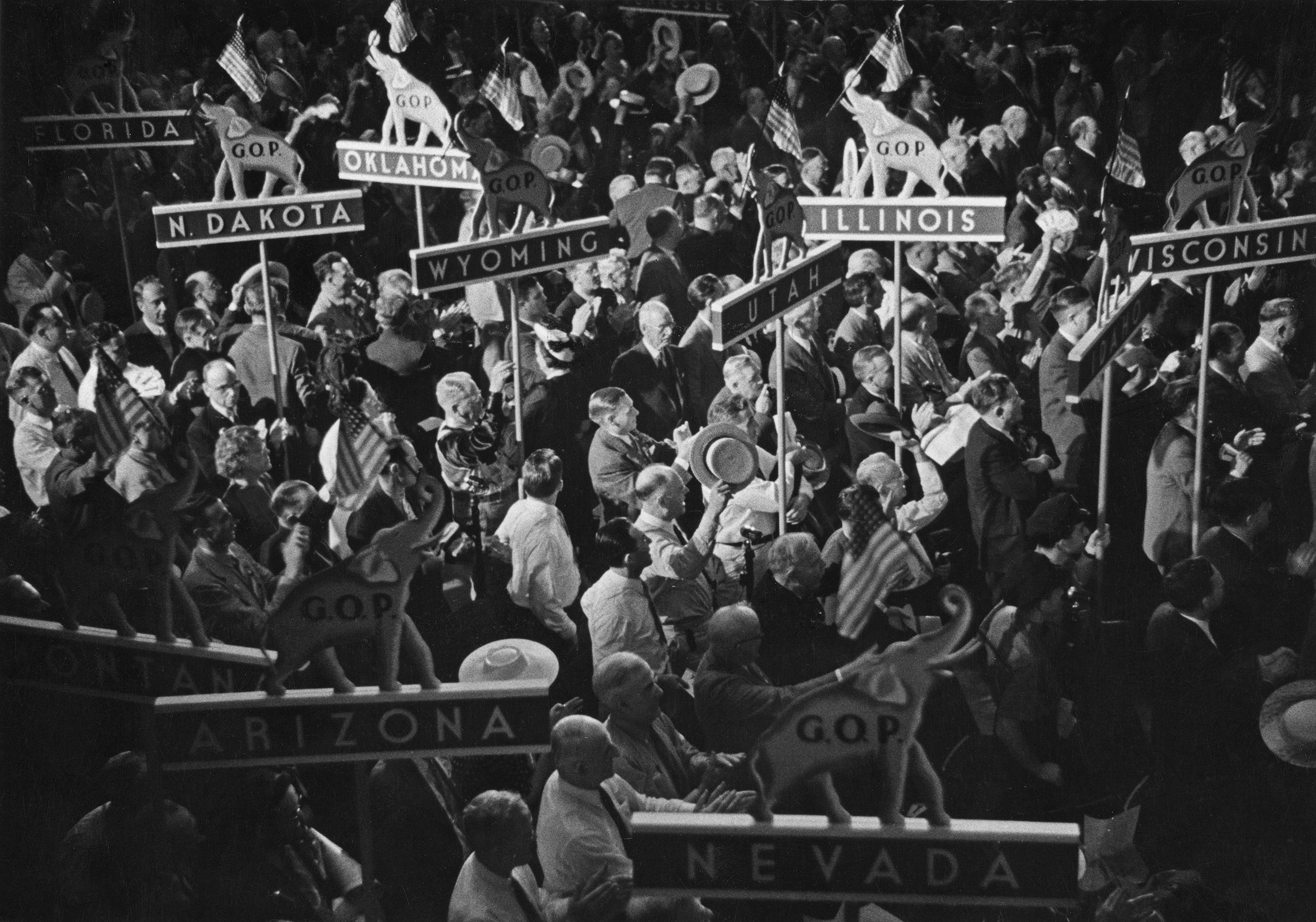 Delegates attend the 1956 Republican National Convention held at the Cow Palace in San Francisco, California, in 1956.