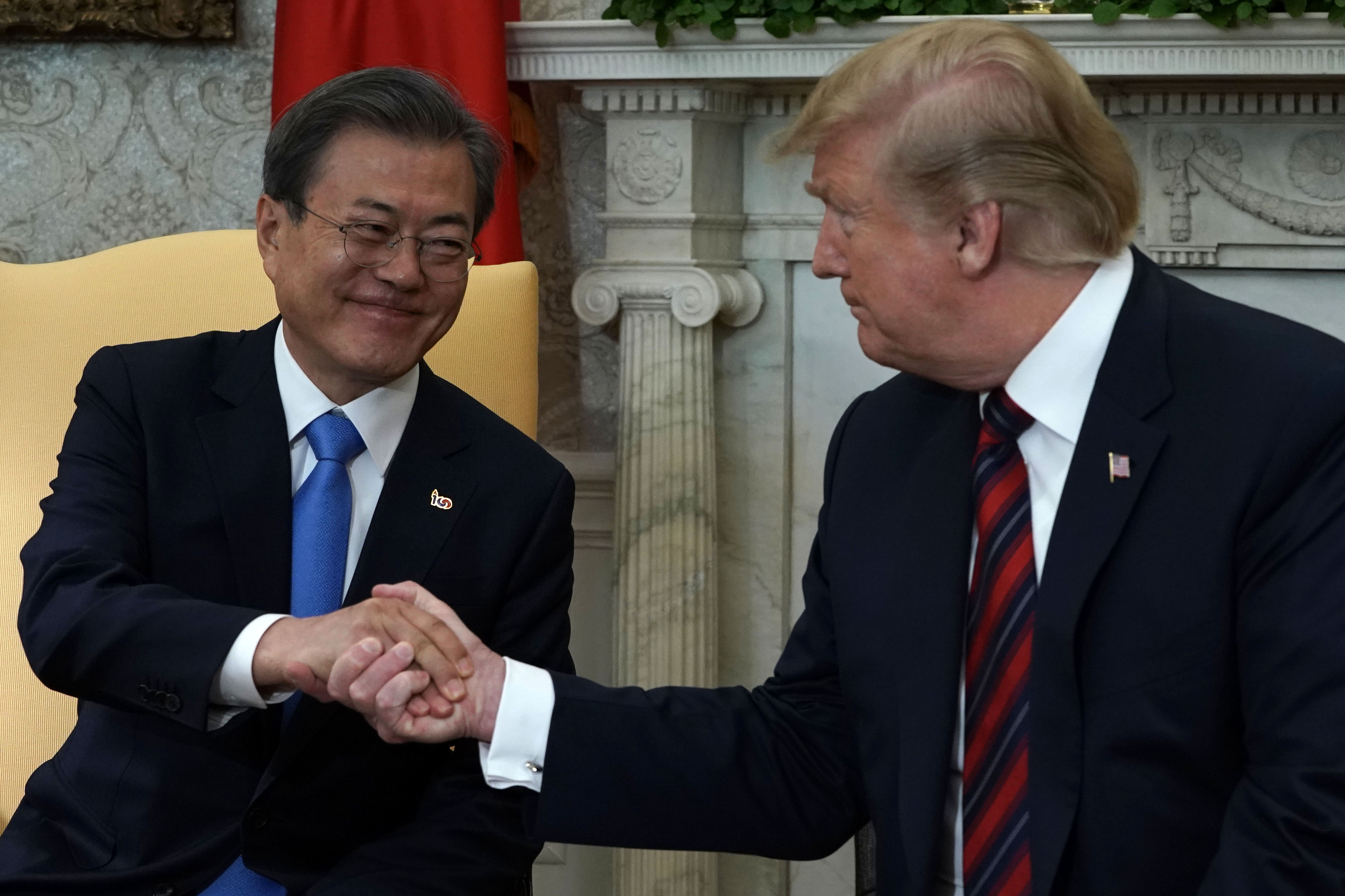 US President Donald Trump and South Korean President Moon Jae-in at the White House on April 11, 2019.