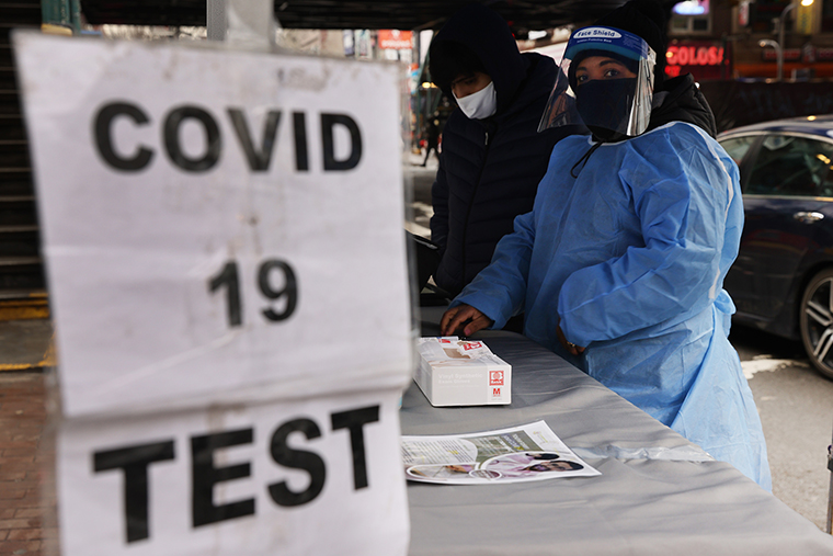 A pop-up Covid-19 testing site is shown in a neighborhood among those that have seen some of the highest number of city deaths on February 23, in the Queens borough of New York City. 