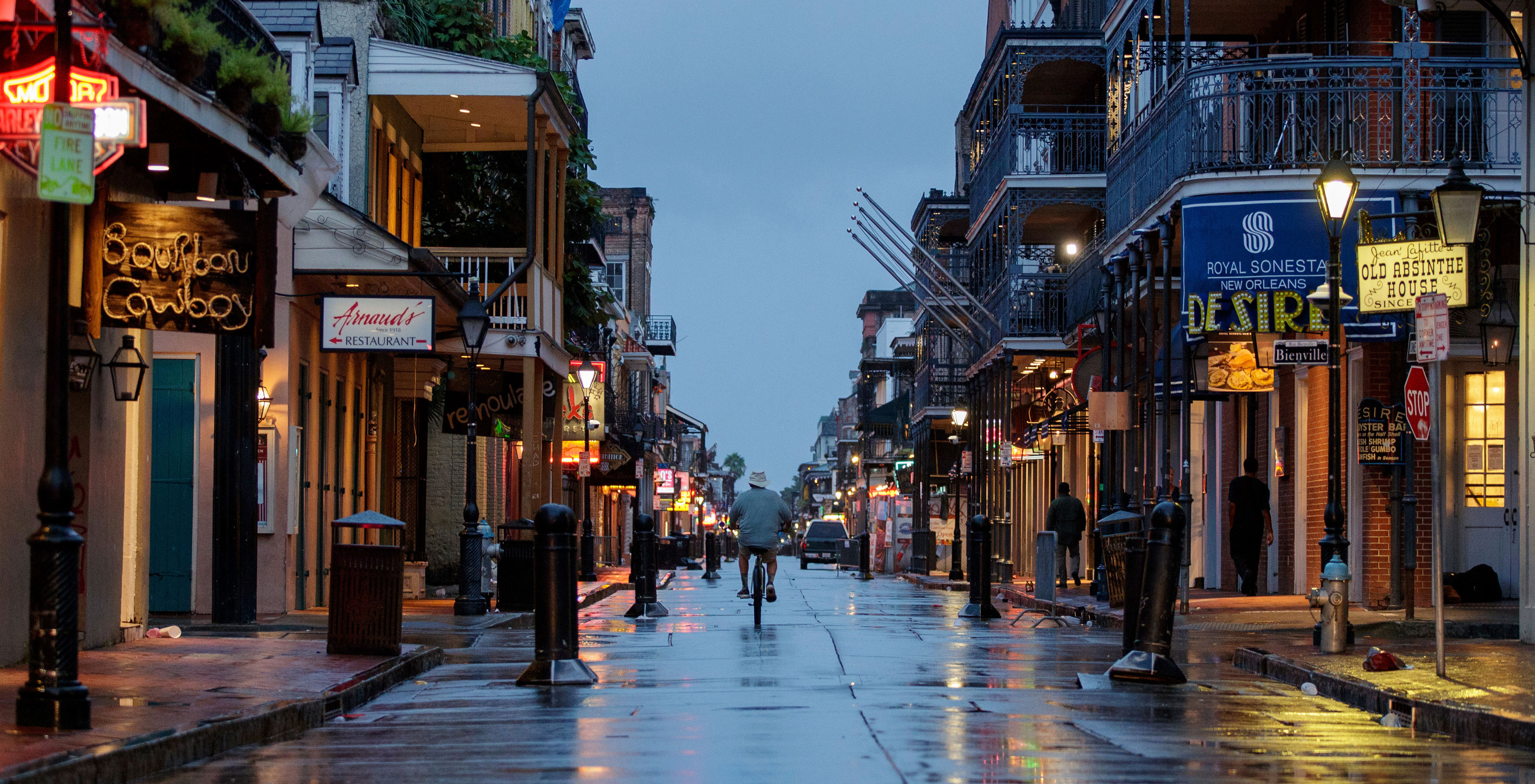 Bourbon Street is near empty ahead of Hurricane Ida in New Orleans on August 29, 2021.