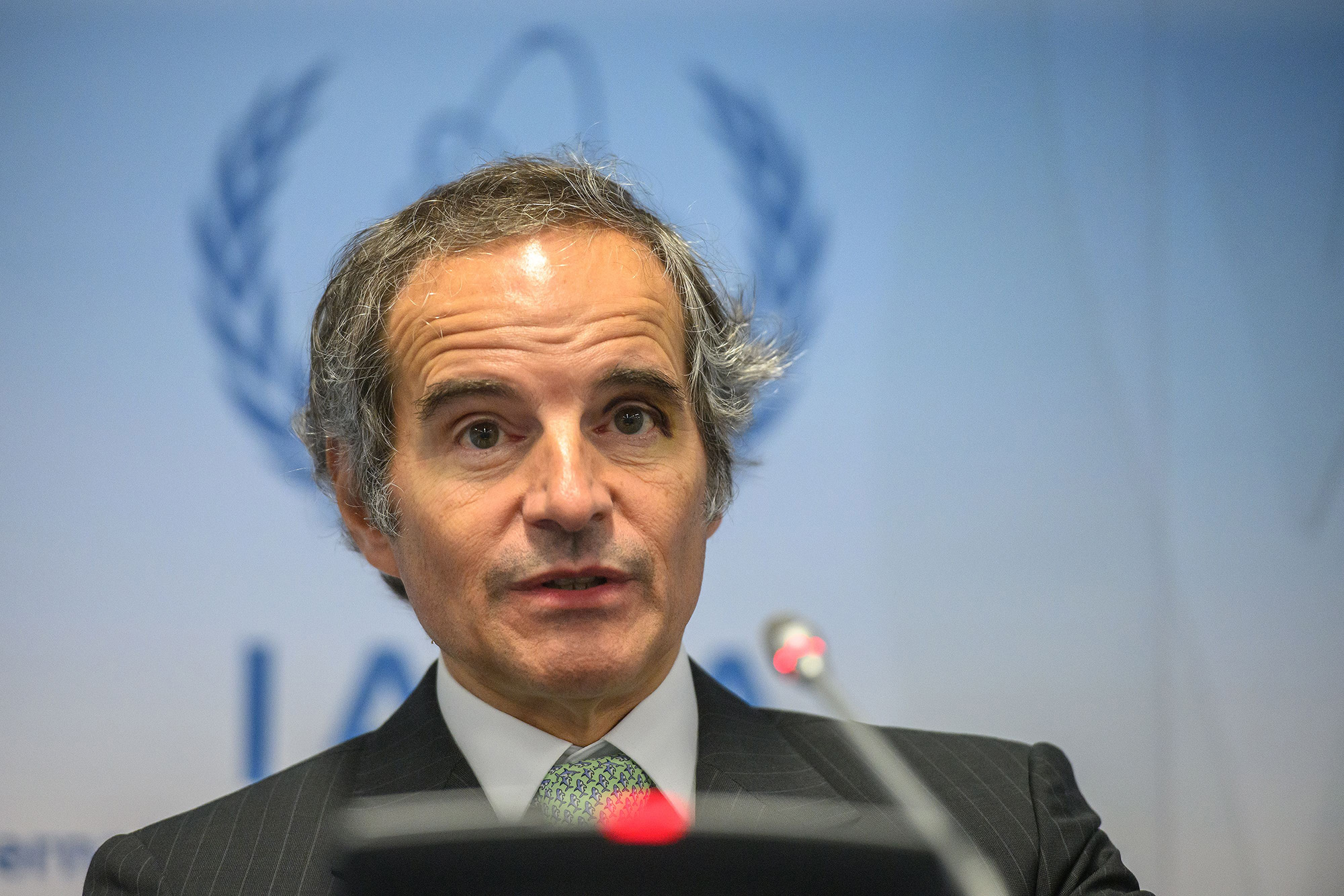 Director General of the International Atomic Energy Agency (IAEA) Rafael Mariano Grossi attends a press conference at the IAEA headquarters in Vienna, Austria, on June 6.