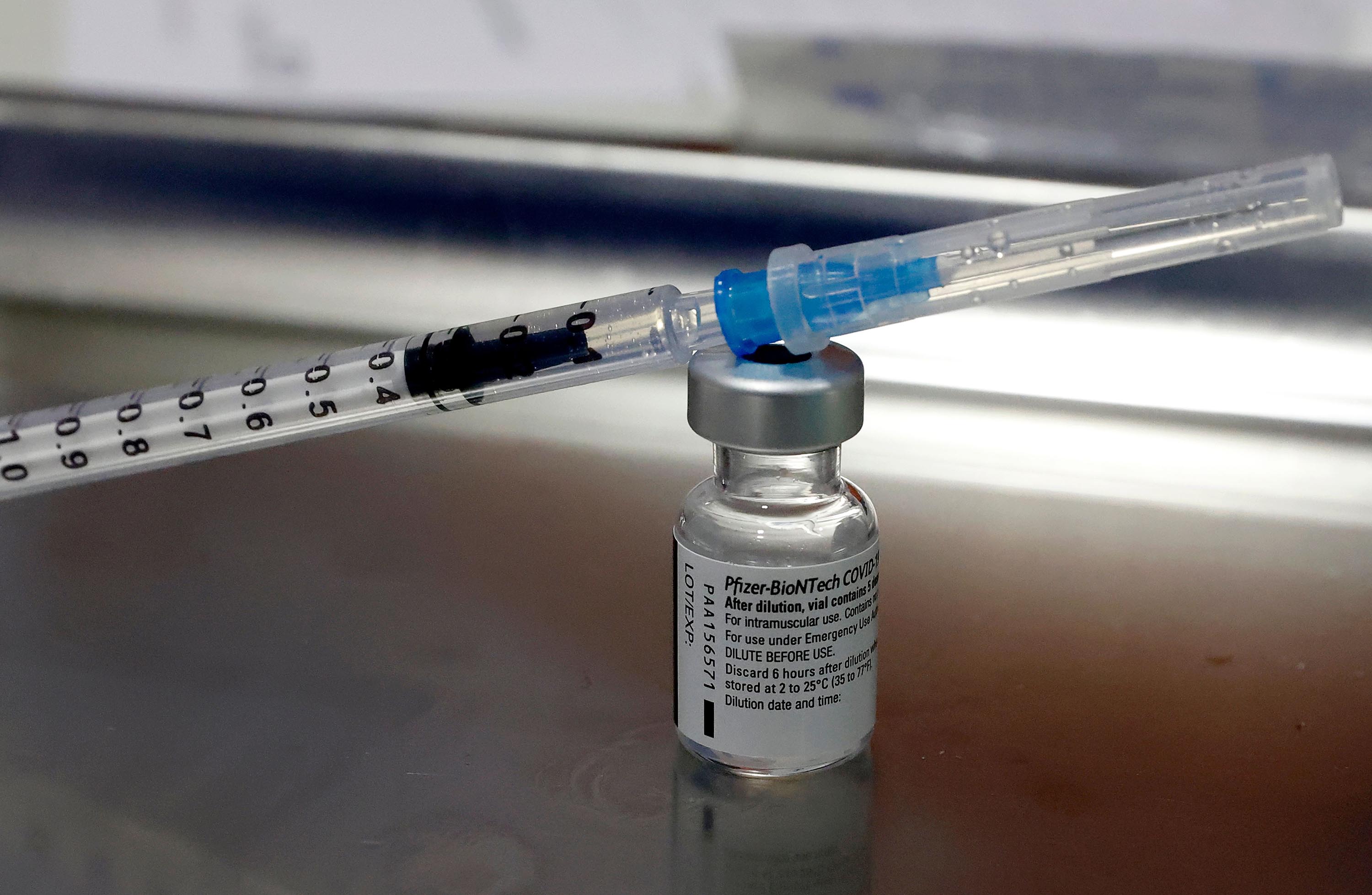 A dose of the Pfizer-BioNtech Covid-19 vaccine is pictured at Clalit Health Services in Hod Hasharon, Israel, on February 4.