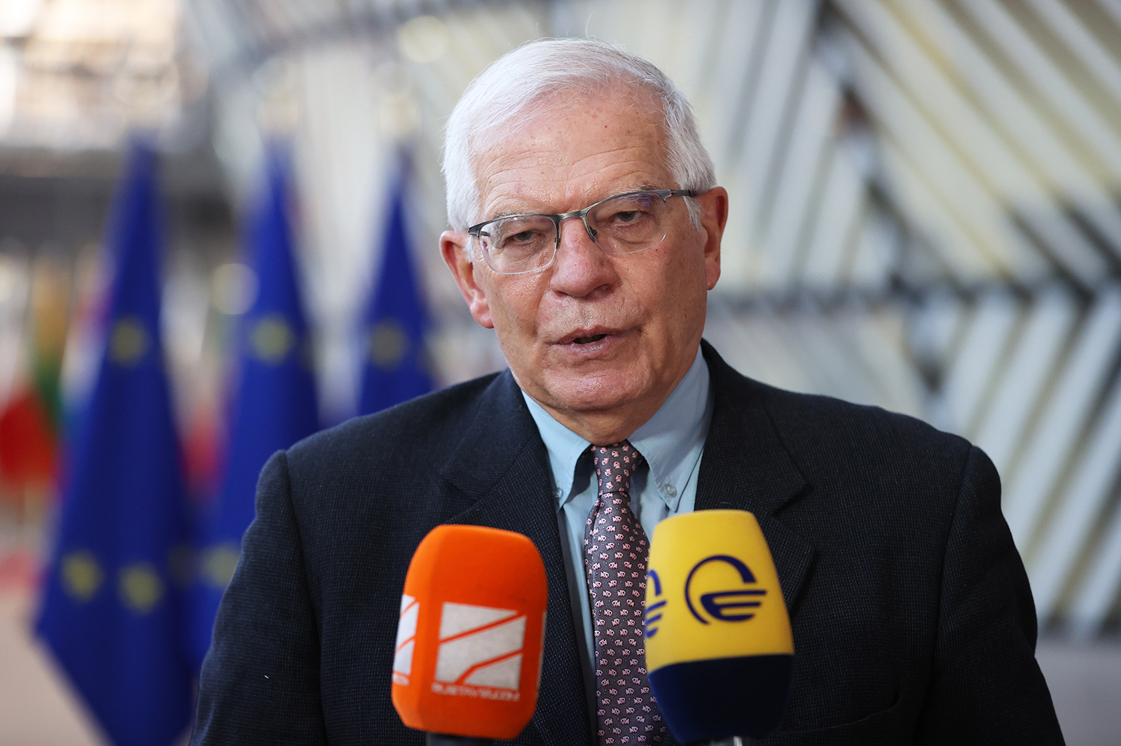 Representative of the European Union for Foreign Affairs and Security Policy Josep Borrell holds a press conference in Brussels, Belgium, on February 28.