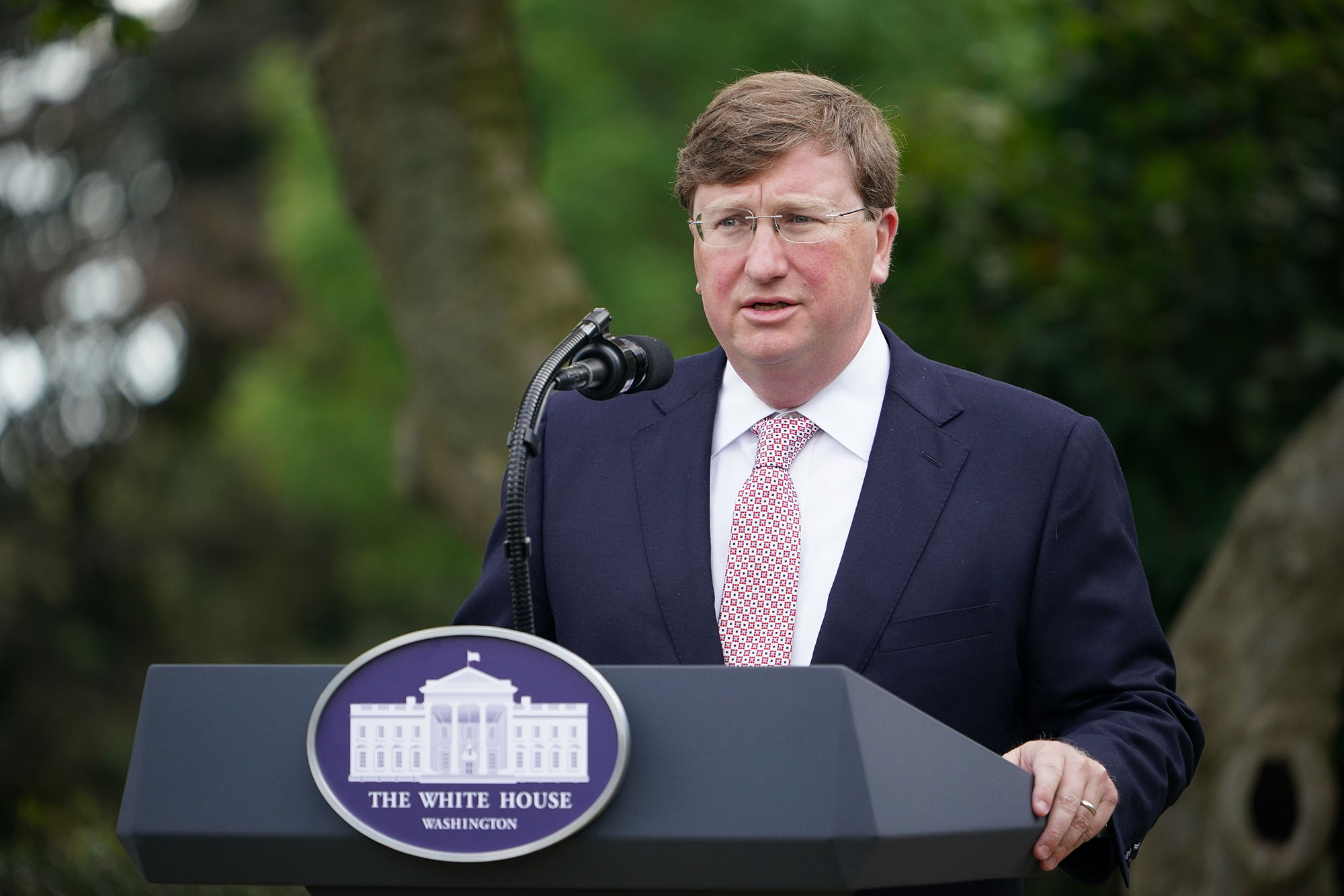 Mississippi Gov. Tate Reeves speaks on Covid-19 testing at the White House in Washington DC, on September 28.