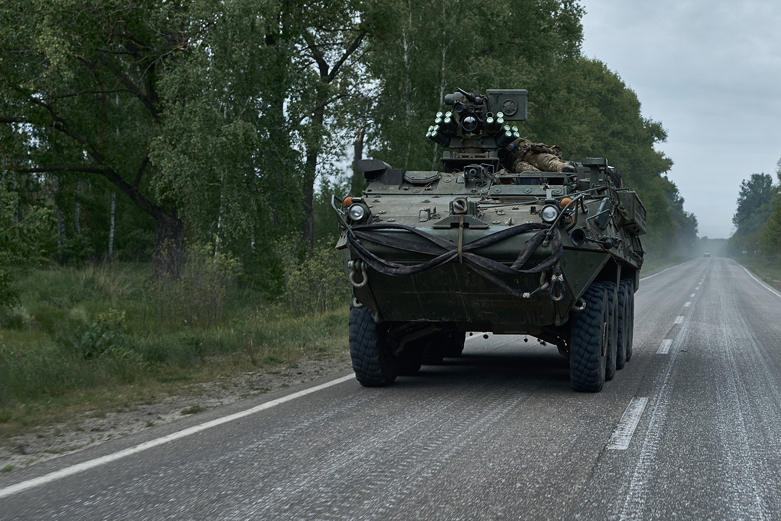 An armored vehicle is seen in Vovchansk, Kharkiv Region, Ukraine on May 13.