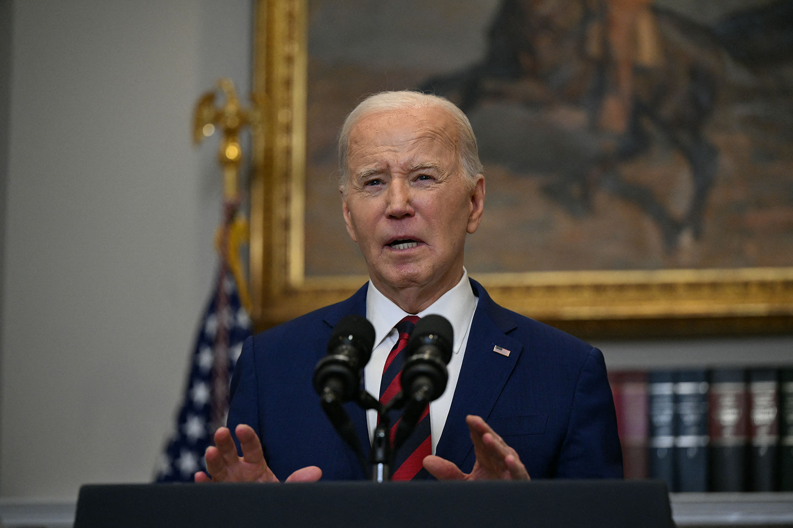 President Joe Biden gives remarks on the Baltimore bridge collapse at the White House in Washington, DC, on Tuesday.
