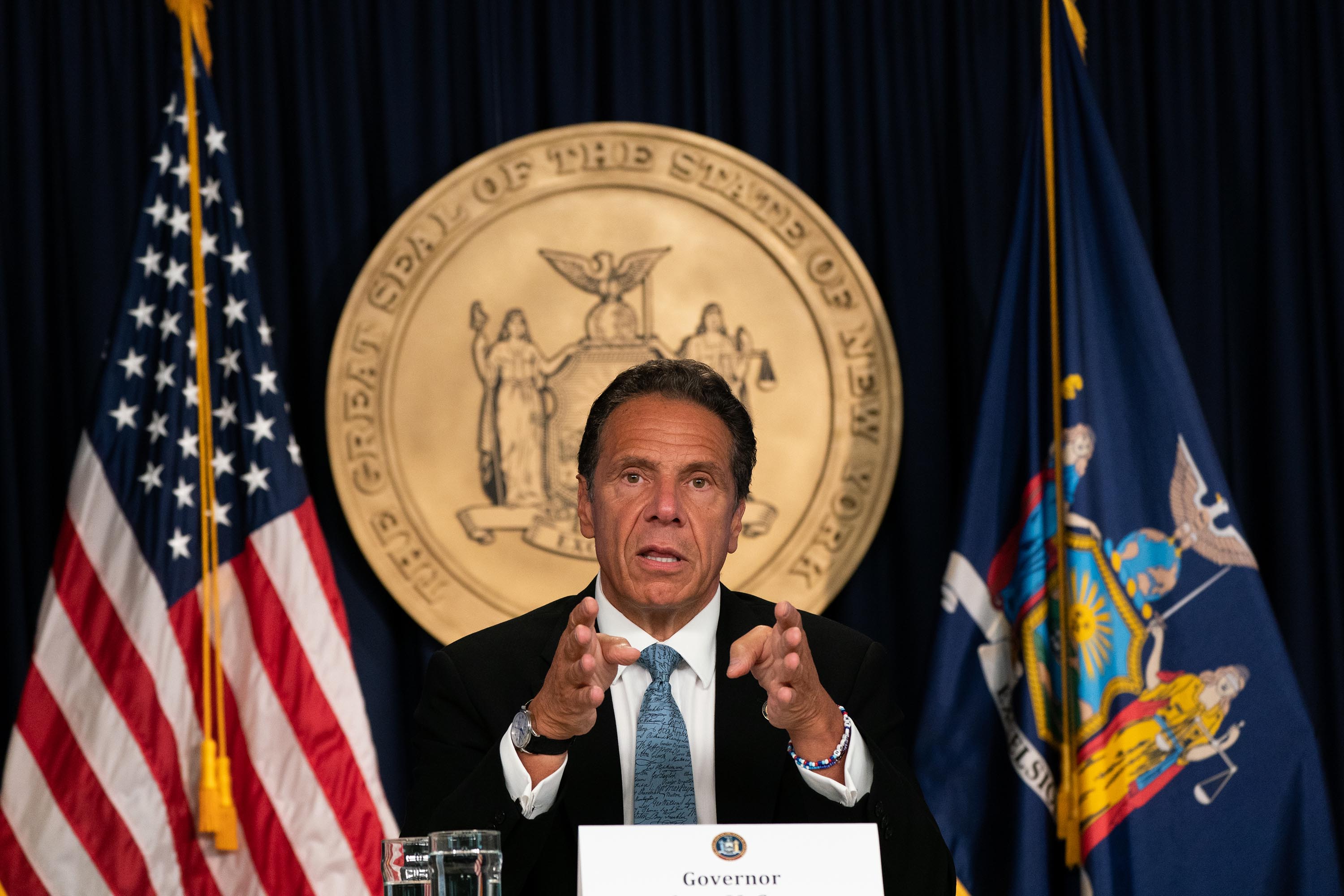 New York Gov. Andrew Cuomo is pictured speaking during a daily media briefing in New York City on July 23.