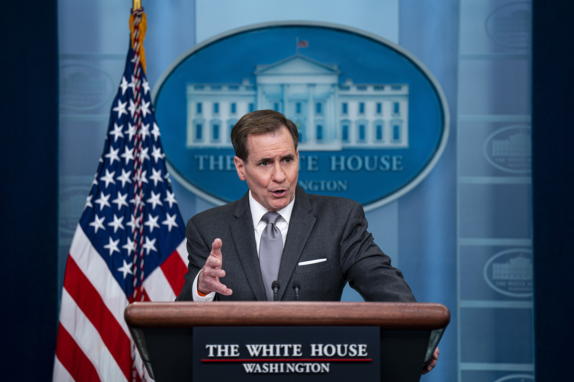 John Kirby, national security council coordinator, speaks during a news conference at the White House in Washington, DC, on March 21.