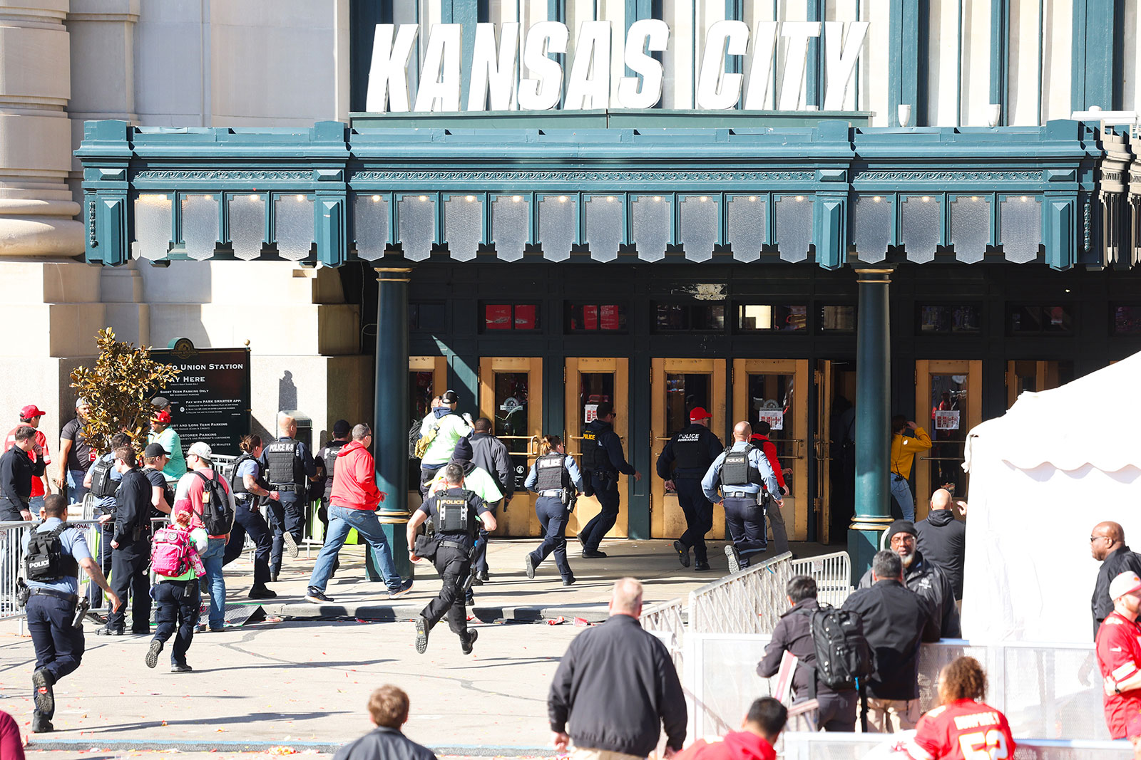 Law enforcement respond to a shooting at Union Station in Kansas City on Wednesday. 