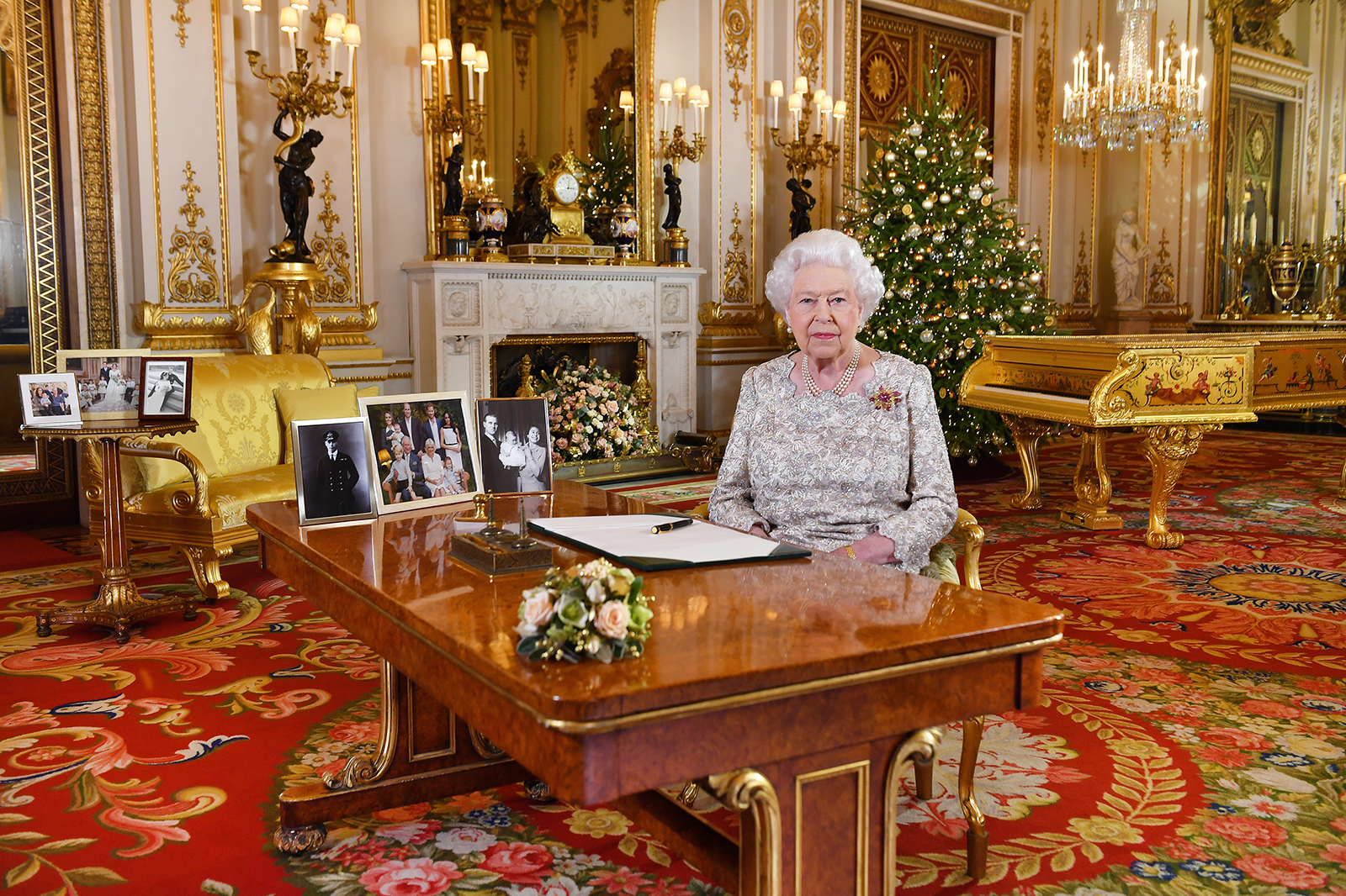Queen Elizabeth poses for a photo at the Buckingham Palace in London on December 25, 2018 in London, United Kingdom. 