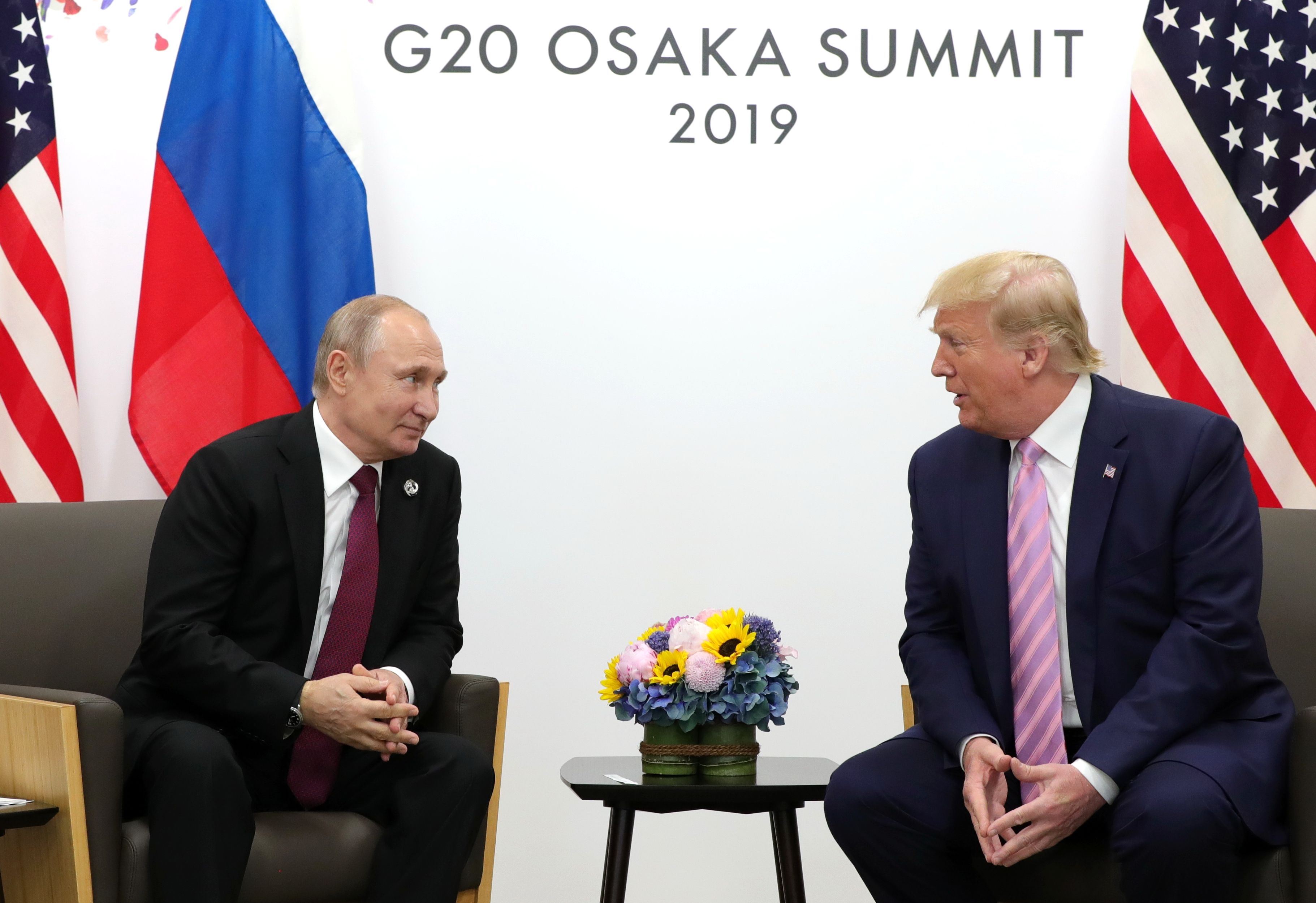Russian President Vladimir Putin and US President Donald Trump at the G20 on June 28, 2019.