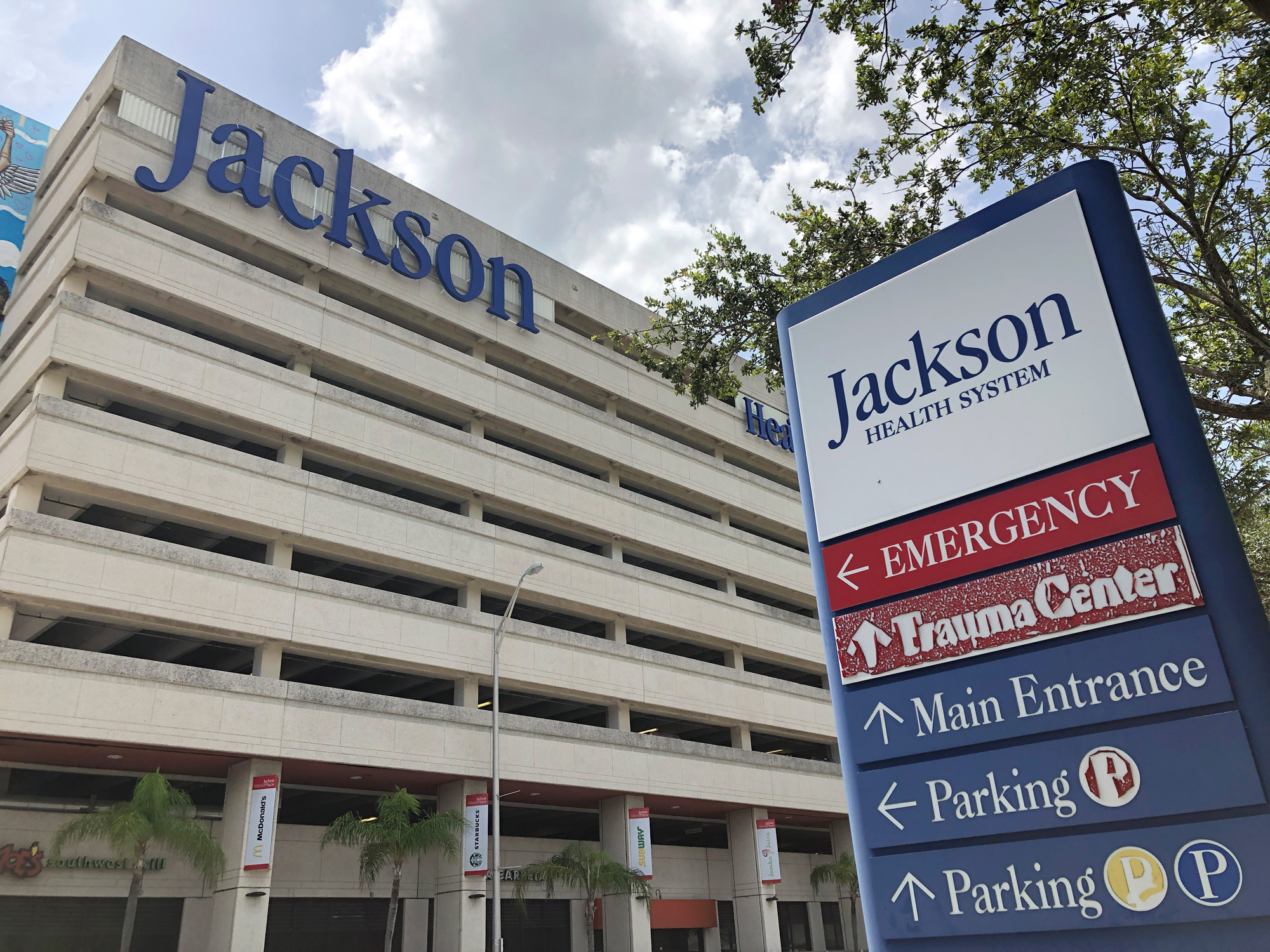 An entrance at Jackson Memorial Hospital is shown on July 9 in Miami. 