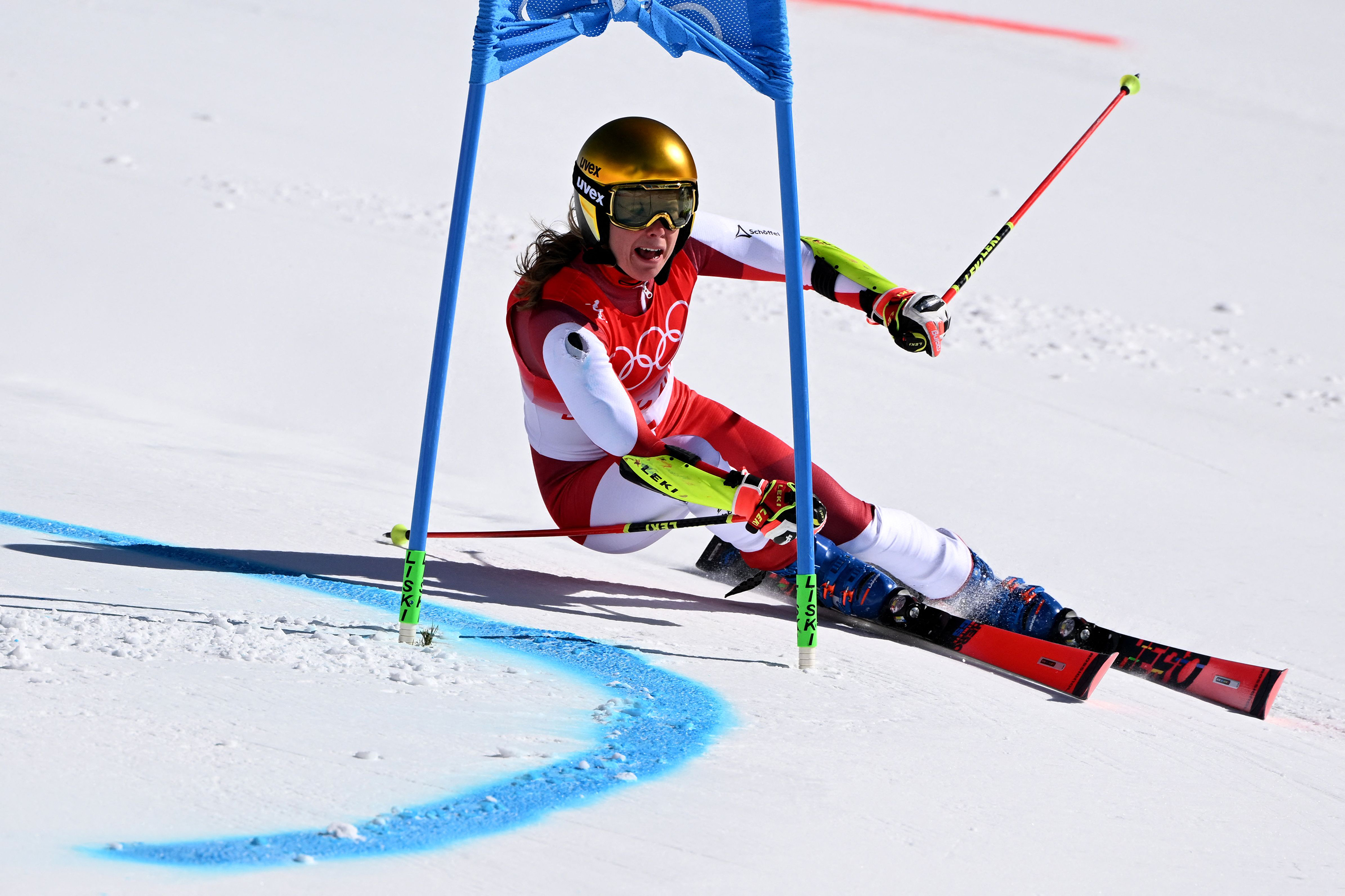 Austria's Katharina Liensberger competes in the mixed team parallel big final on Sunday.