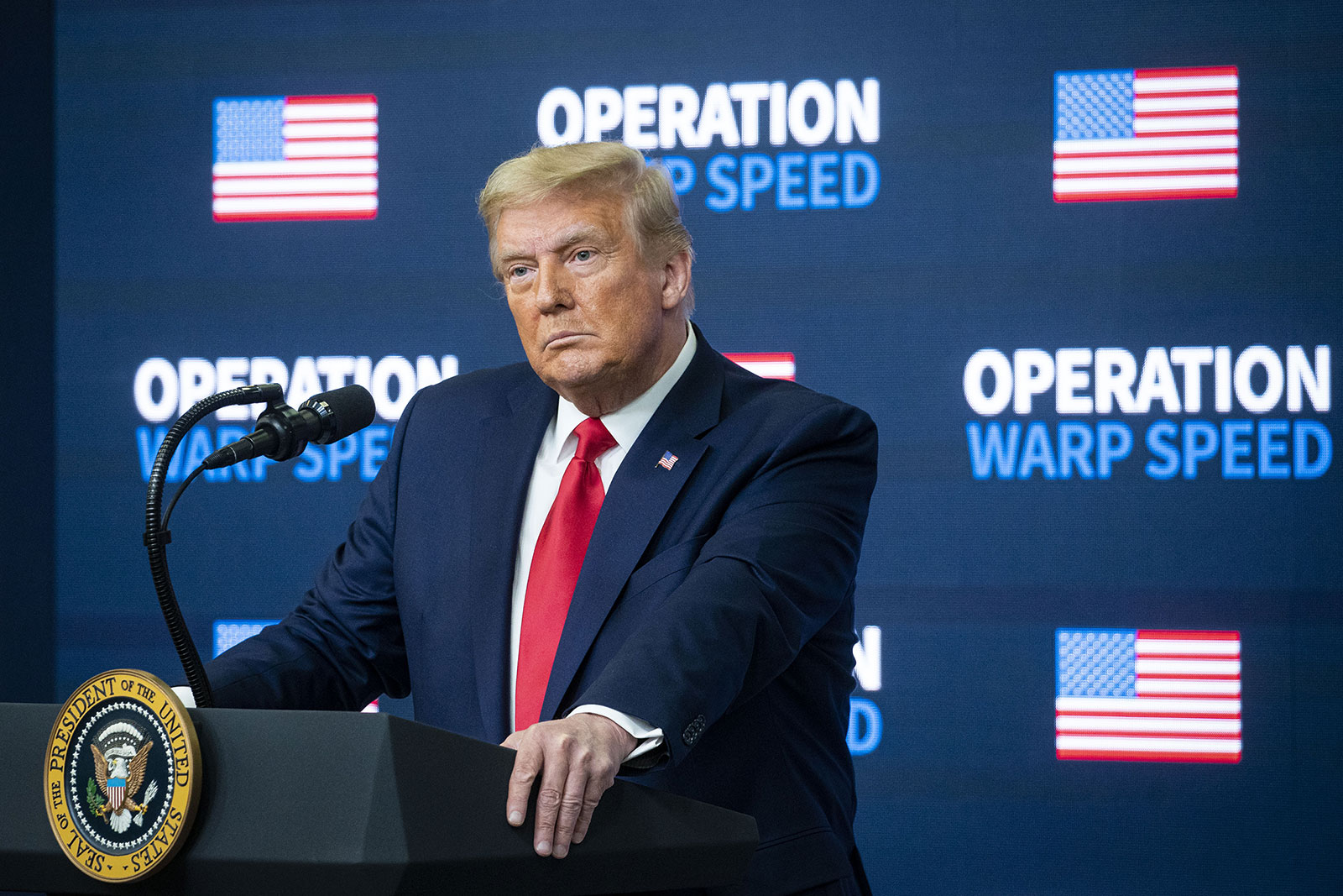 President Donald Trump speaks at an Operation Warp Speed vaccine summit at the White House on December 8.