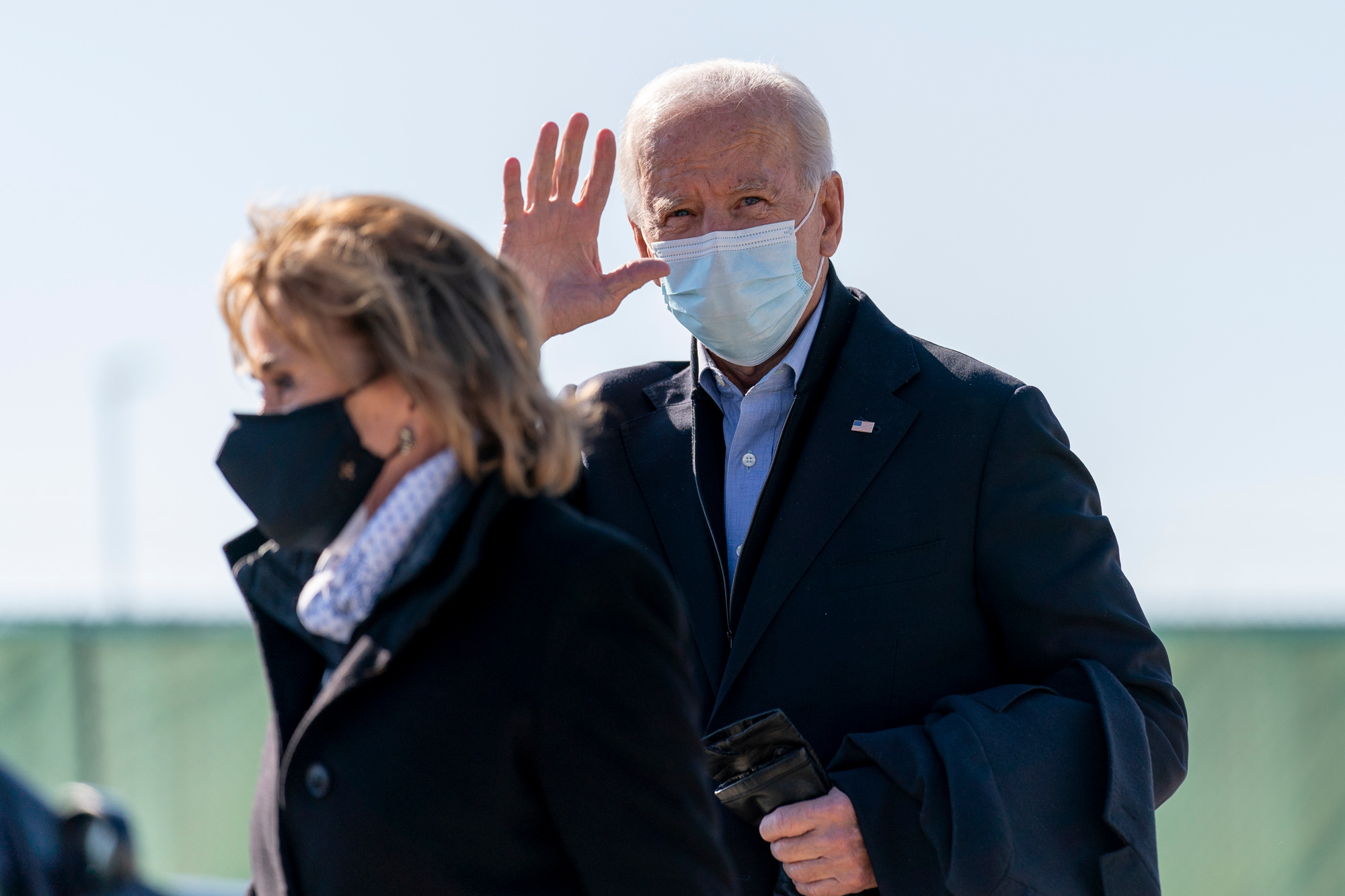 Democratic presidential candidate former Vice President Joe Biden, accompanied by his sister Valerie Biden, arrives at Des Moines International Airport in Des Moines, Iowa, on October 30.