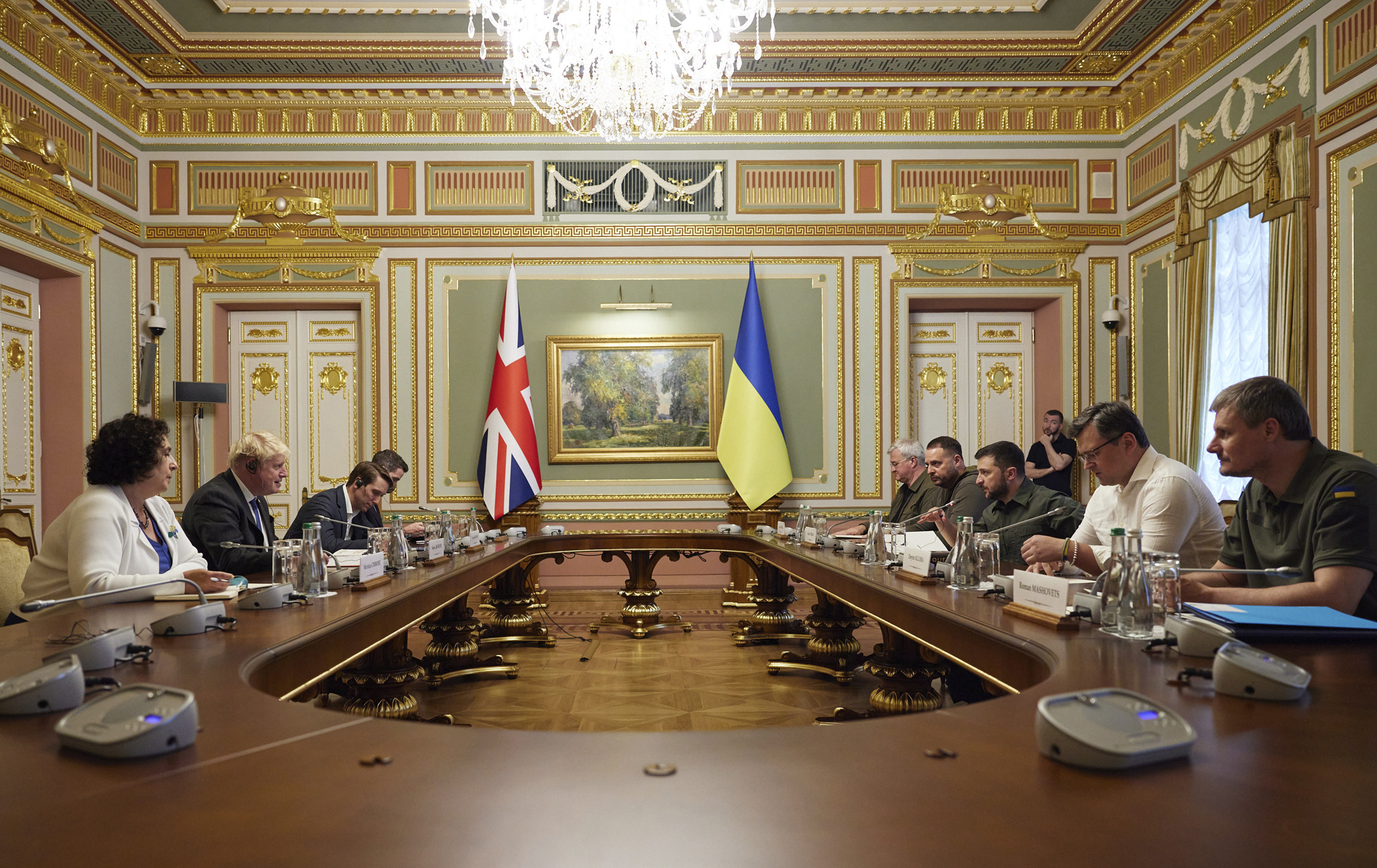 British Prime Minister Boris Johnson meets with Ukrainian President Volodymyr Zelensky in Kyiv, Ukraine on Friday.