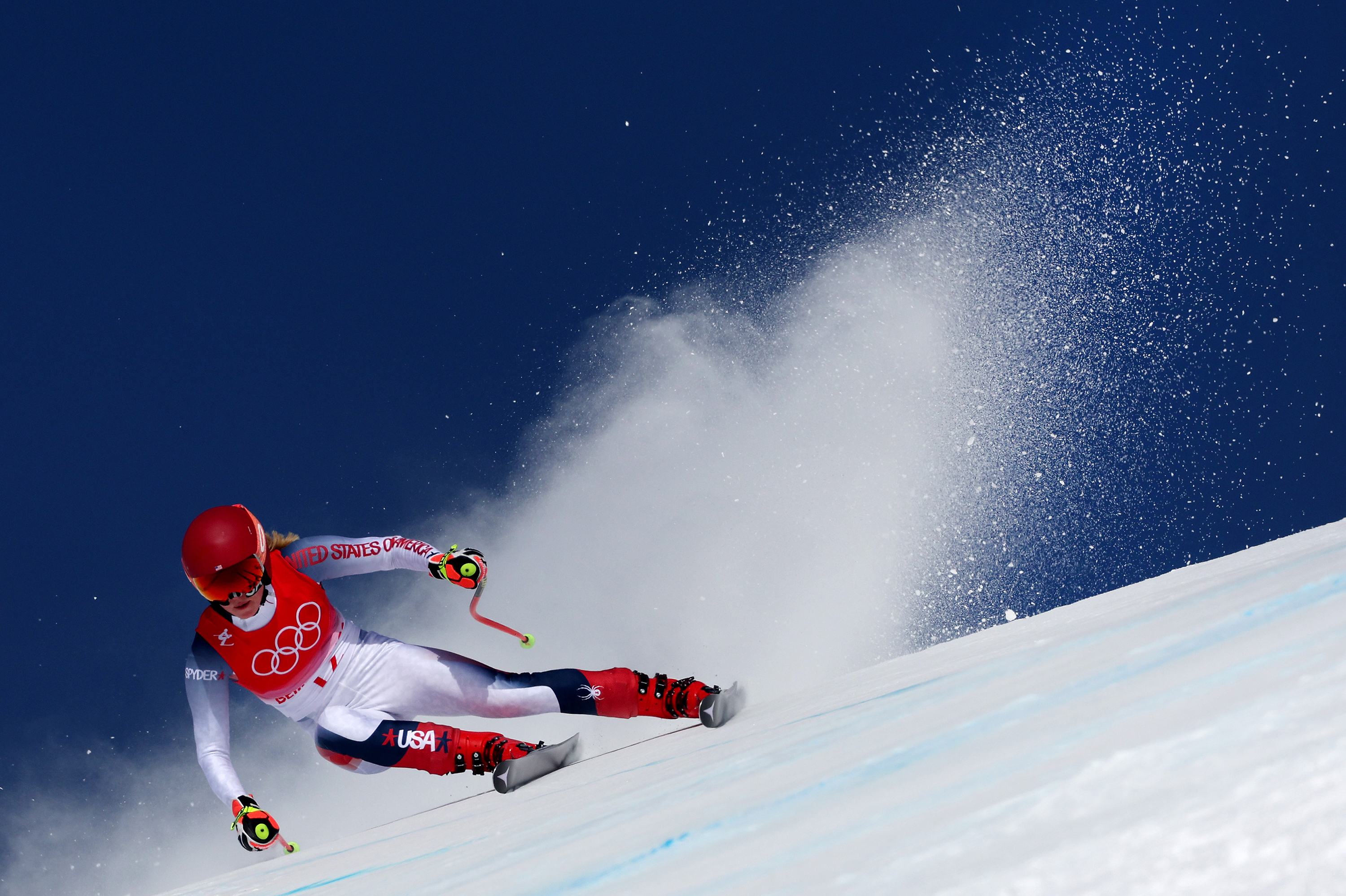 Team USA's Mikaela Shiffrin skis during the women's downhill on Tuesday.