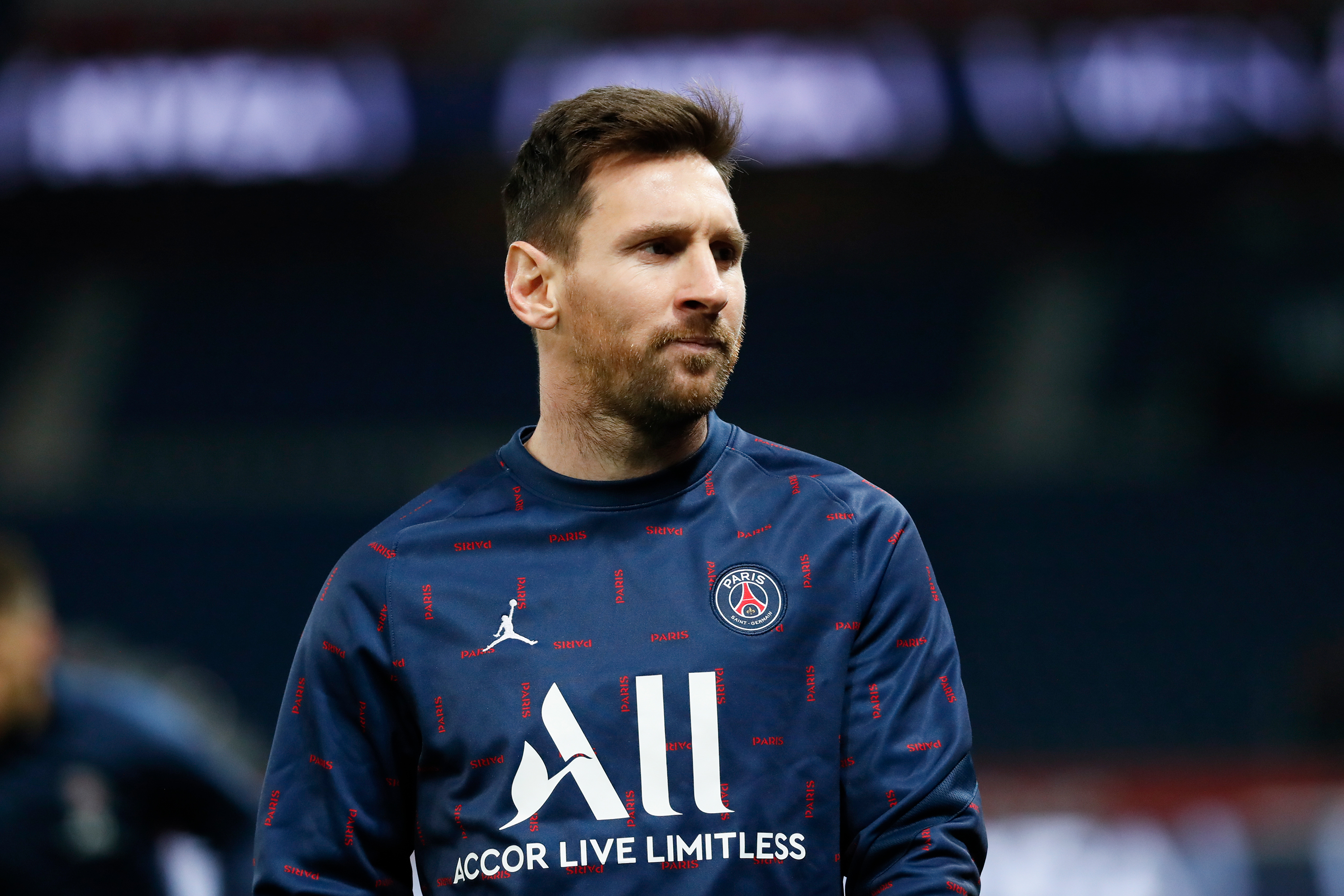 Lionel Messi warms up before a game on December 12, in Paris, France. 