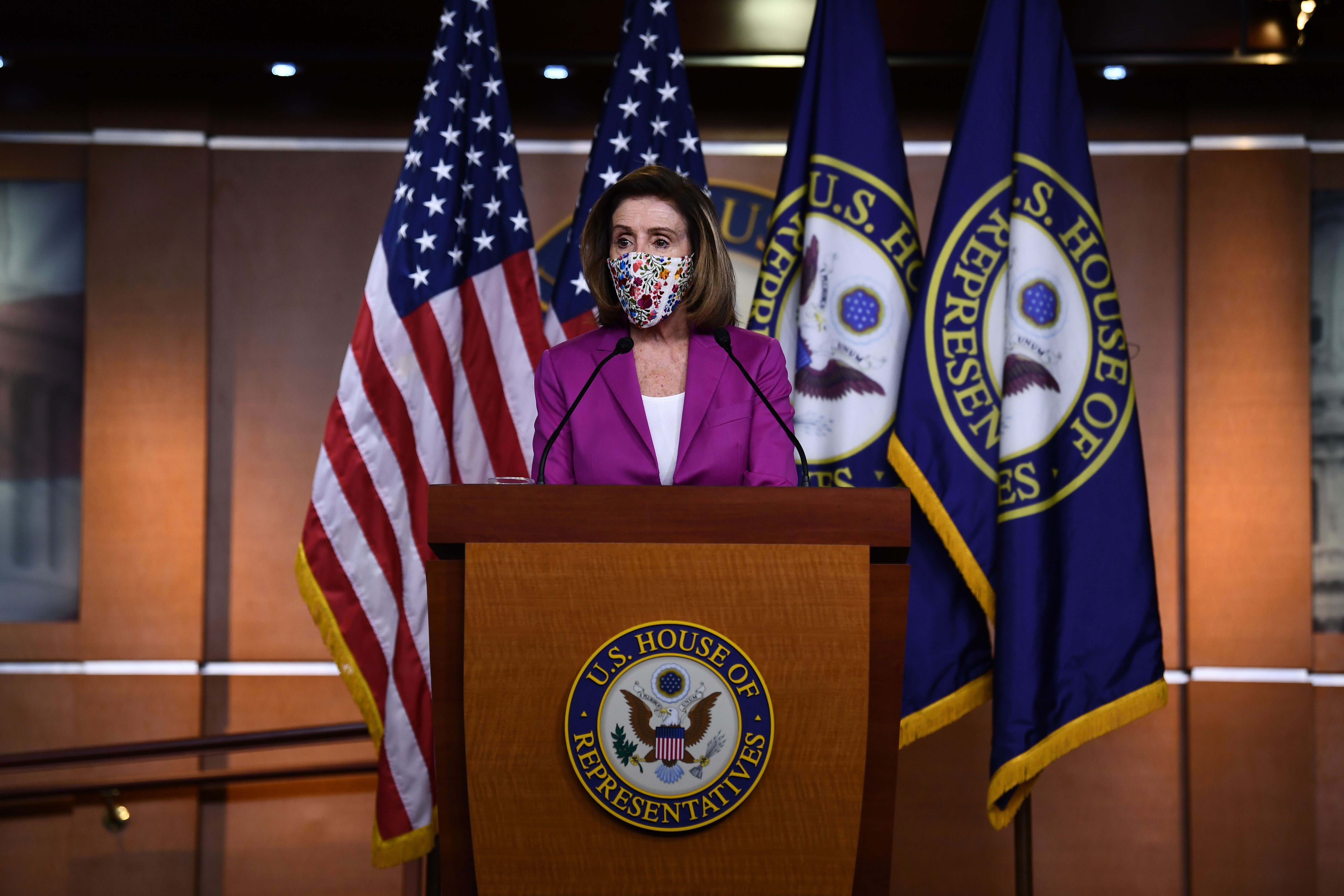 House Speaker Nancy Pelosi holds a press conference at the Capitol on January 7.