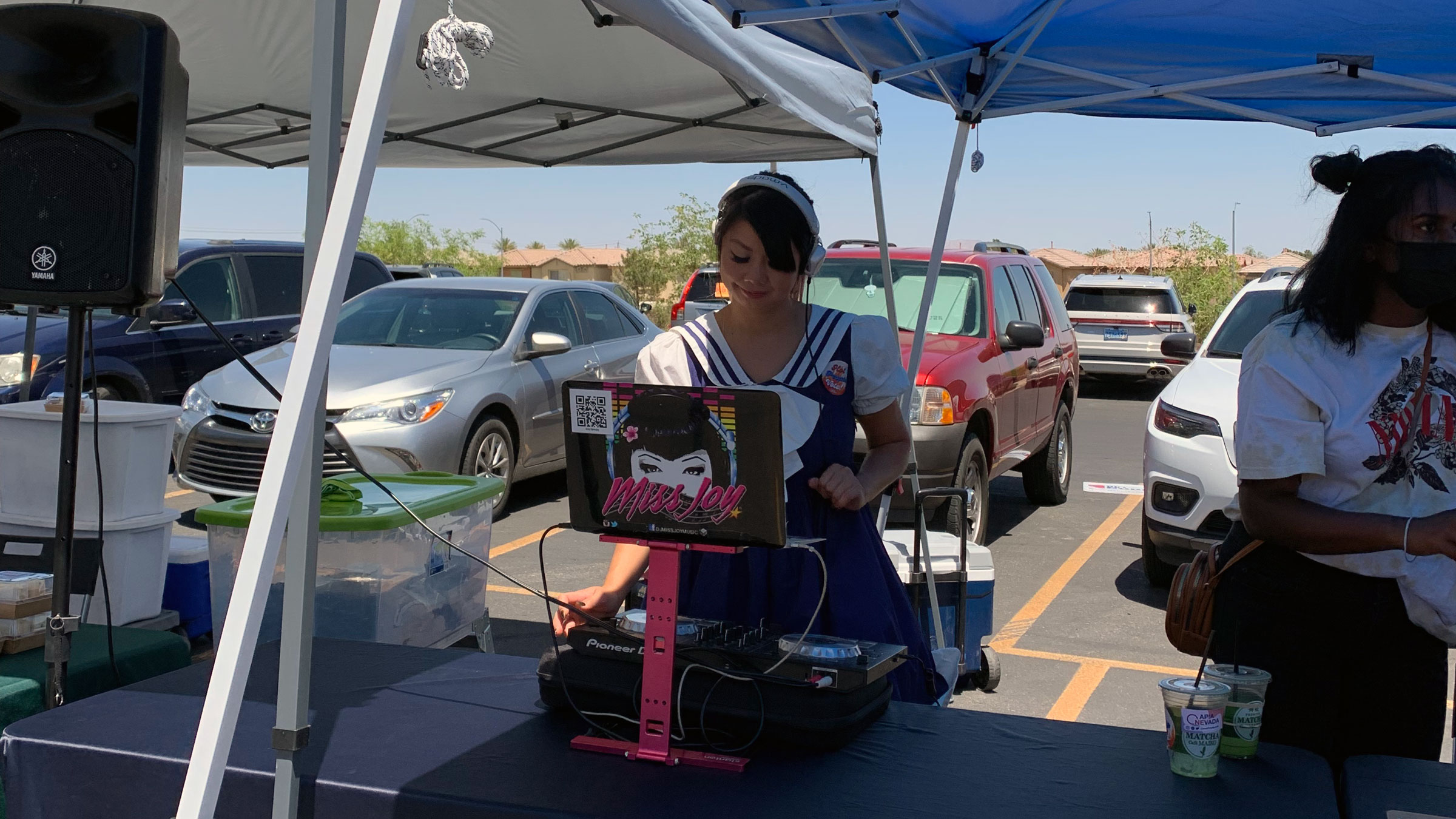 A DJ plays at the event on Tuesday.