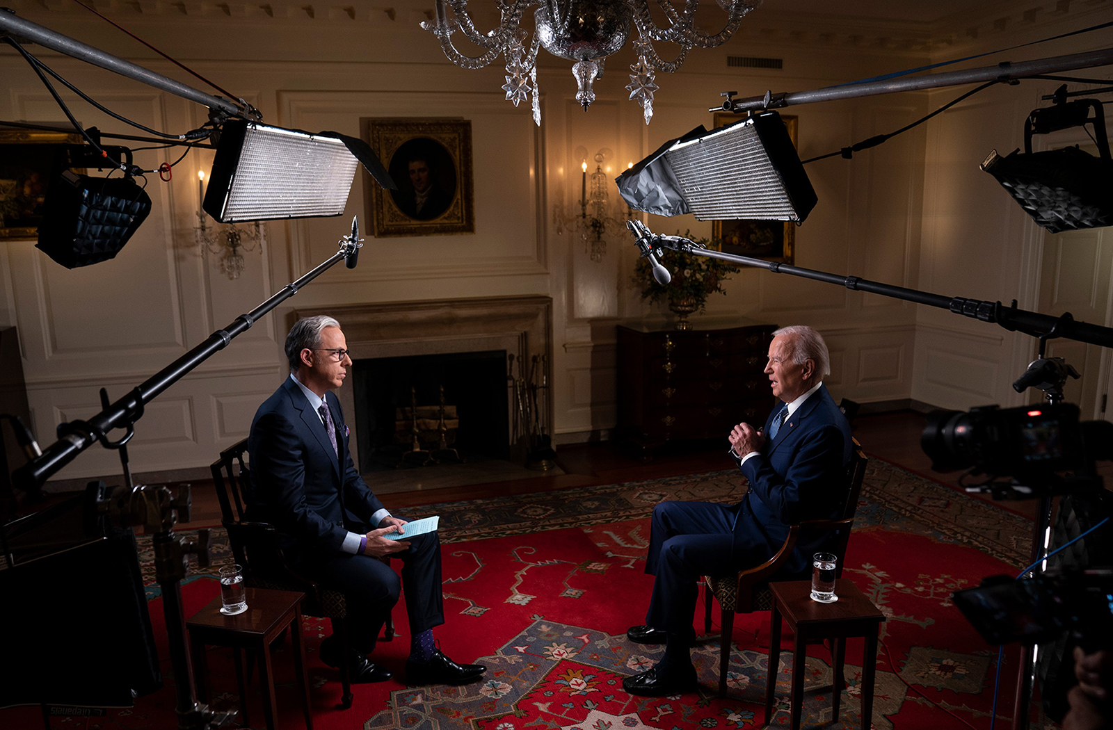 President Joe Biden speaks with CNN's Jake Tapper during an interview in the Map Room of the White House in Washington, D.C., U.S., on October 11.