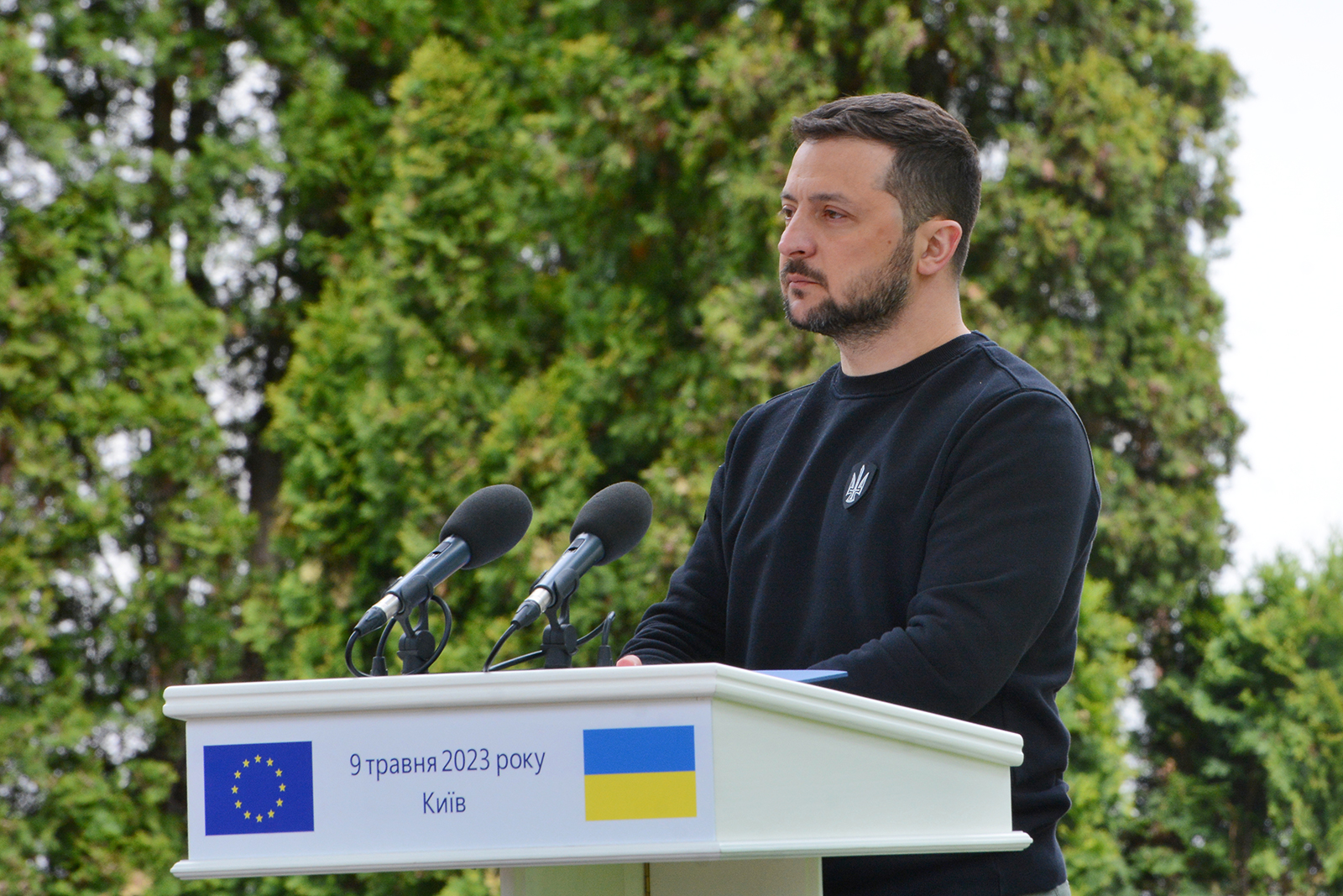 Volodymyr Zelenskiy attends a conference in Kyiv, Ukraine, on May 9.