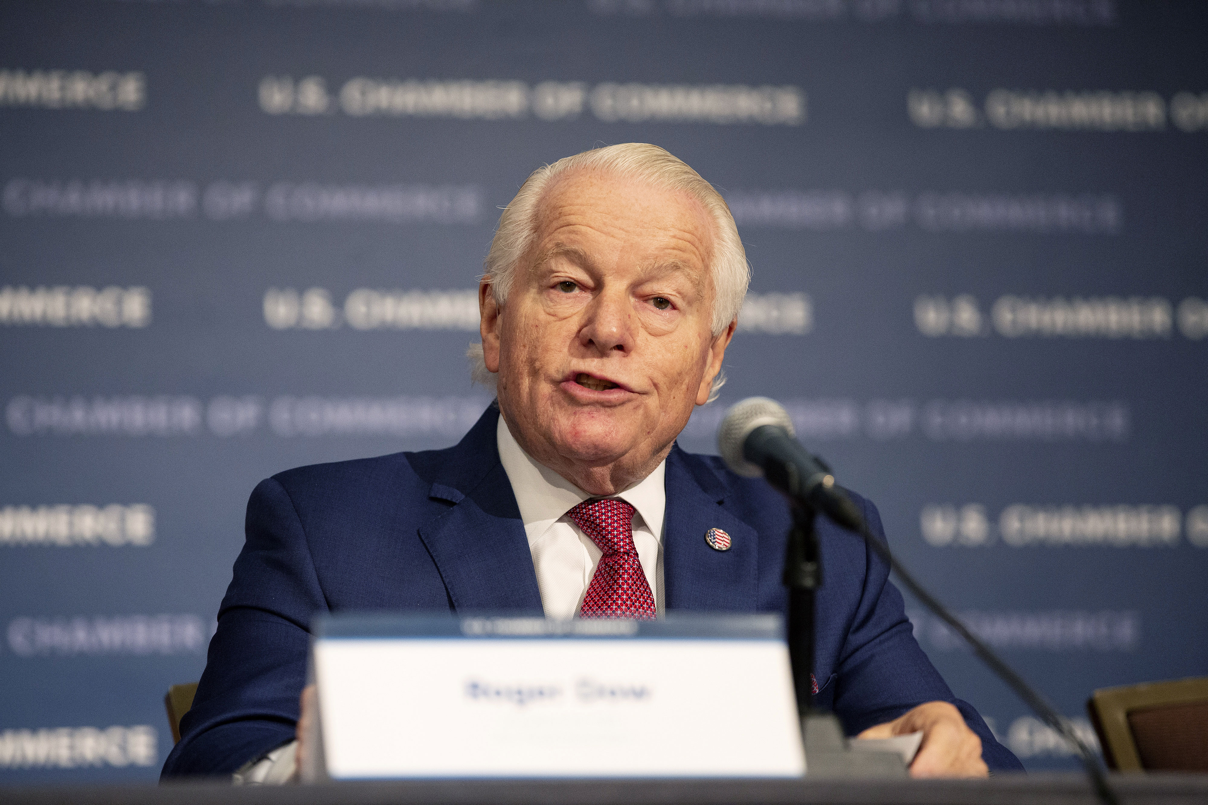 Roger Dow, president and CEO of the US Travel Association, speaks during a news conference in Washington, DC, on March 4, 2020.